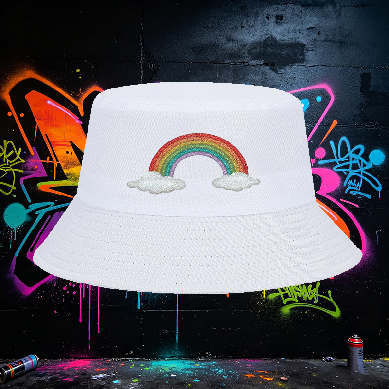 Unisex Rainbow Glitter Bucket Hat with Cloud Design - Classic Fisherman Hat for Outdoor Activities, Beach, Travel, and Casual Wear - Perfect for Youth, Adults, and Fashion Lovers Seeking Vibrant Style