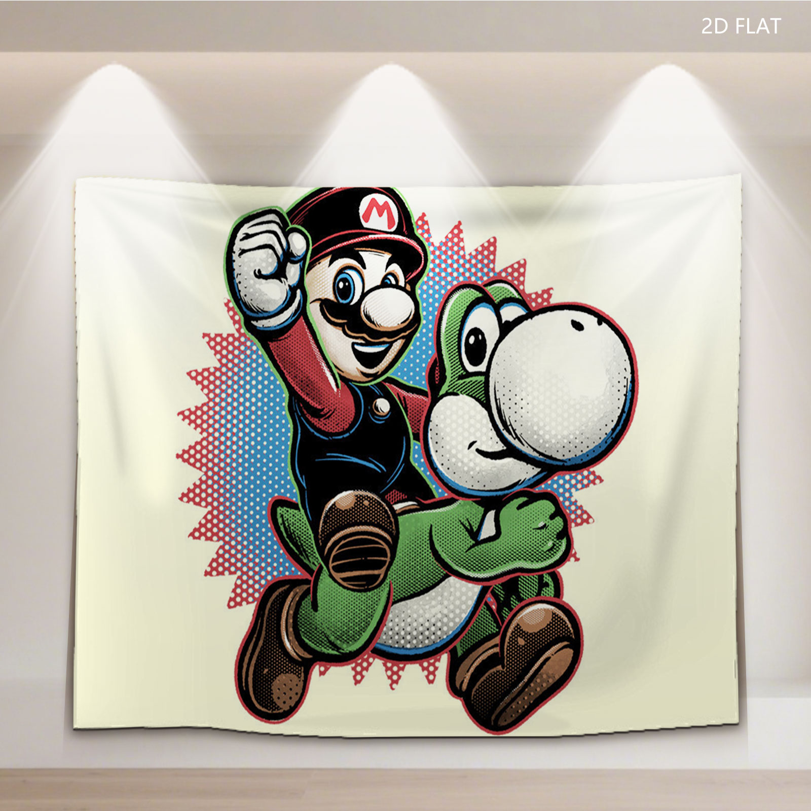 Mario and Yoshi in Action Pose - Tapestry