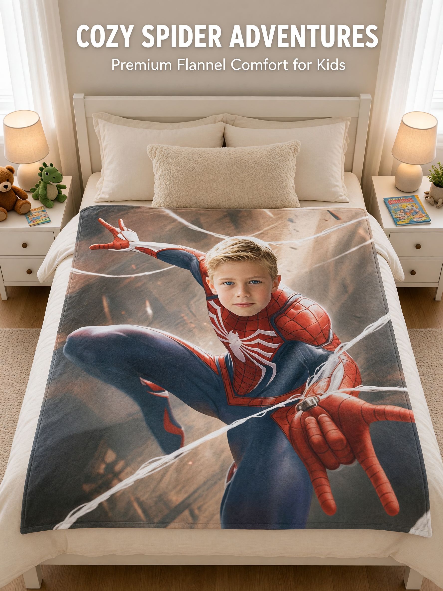 Custom Photo Superhero Flannel Fleece Throw Blanket Ultra Soft Anti-Pilling Personalized Gift for Kids and Adults