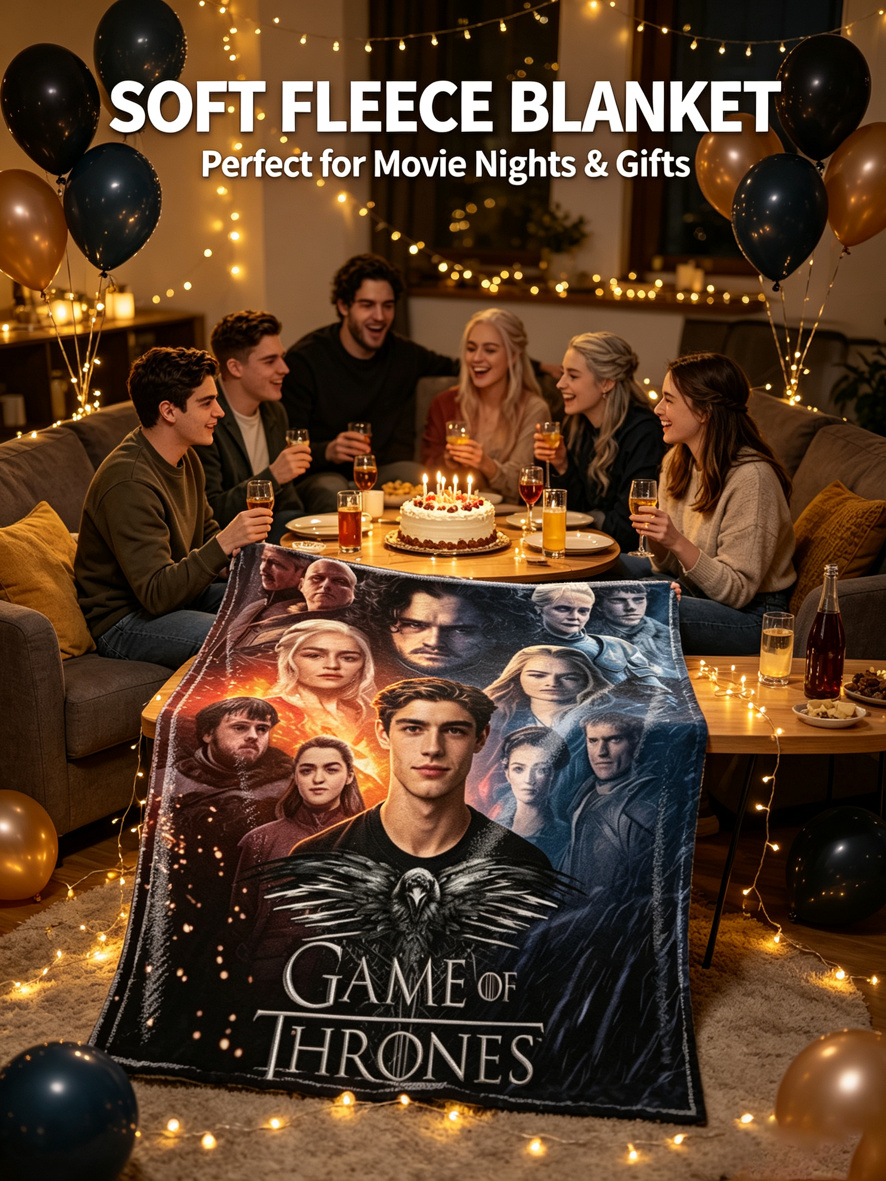 Custom Face Blanket Game of Thrones Flannel Blanket for Couch, Bed, or Travel - Perfect Gift or Giveaway for Fans