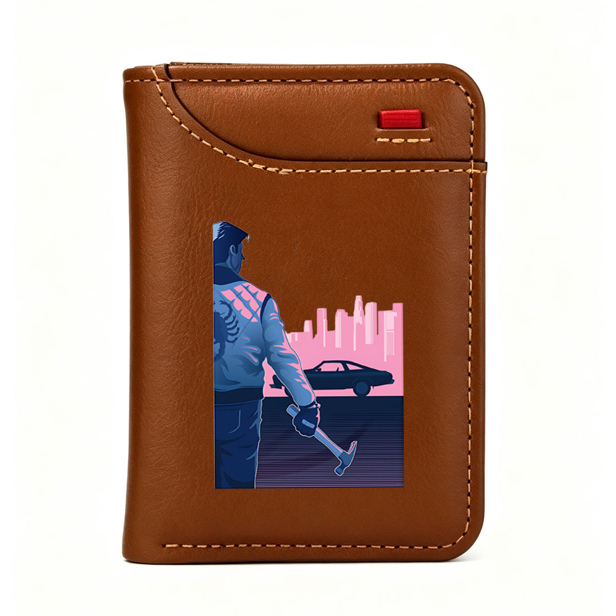 Cyberpunk Warrior with Hammer in Neon City Night - Vertical Style Wallet