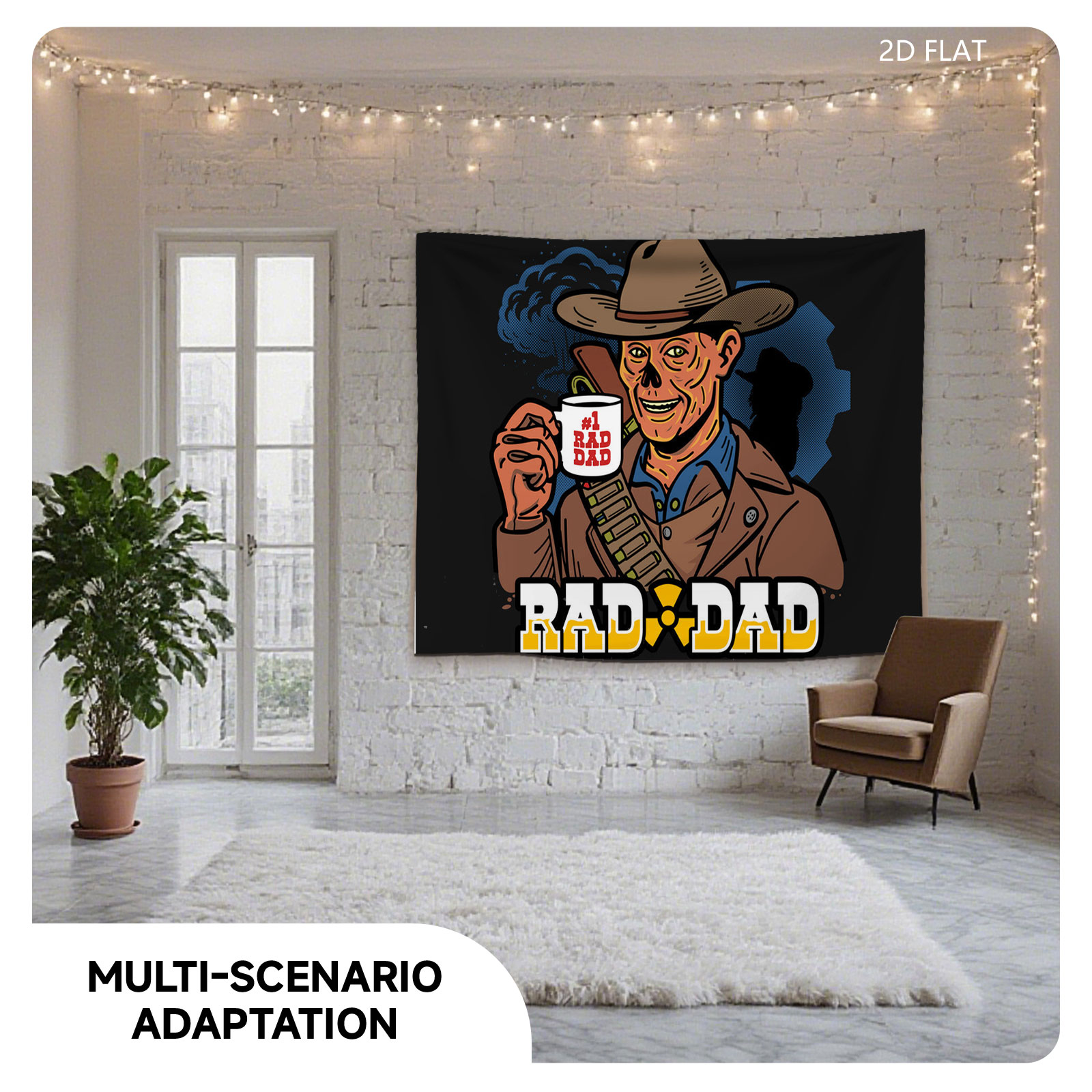 Rad Dad: #1 Rad Dad with Coffee Mug and Cowboy Hat - Tapestry