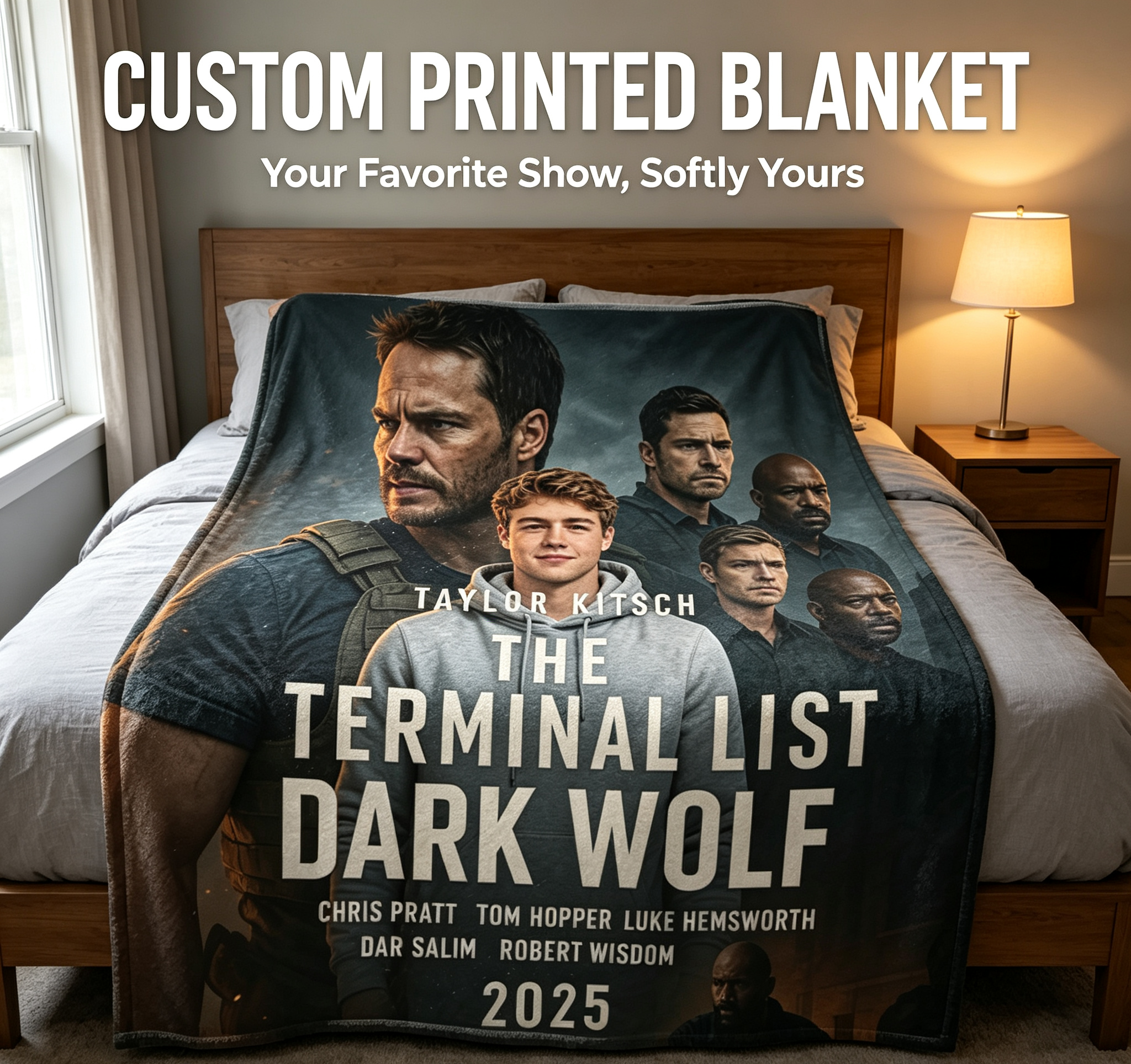 Custom Face Blanket The Terminal List Dark Wolf Flannel Blanket Movie Fan Gift for Men and Women Cozy Bedding Decor Perfect for Christmas or Birthday Present