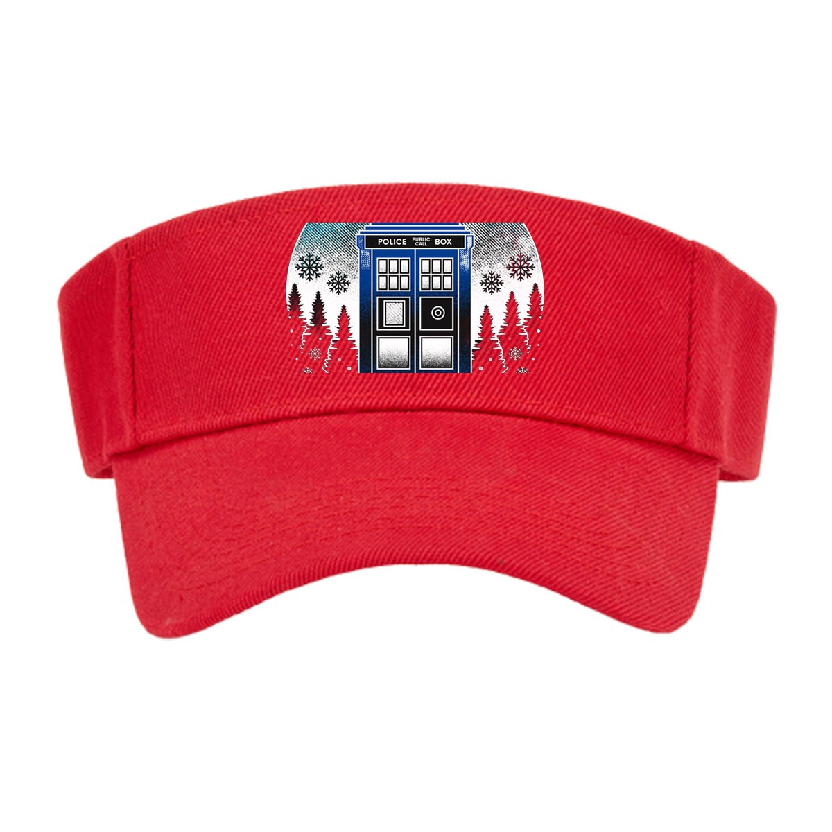 TARDIS in Winter Wonderland: Police Box Amid Snowy Pines -  Visor cap