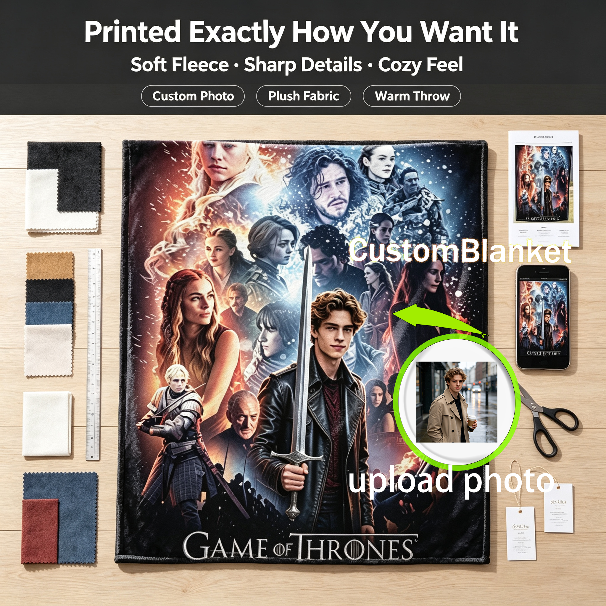 Custom Face Blanket Game of Thrones Flannel Blanket for Couch or Bed Cozy Gift Idea for Fans and Collectors