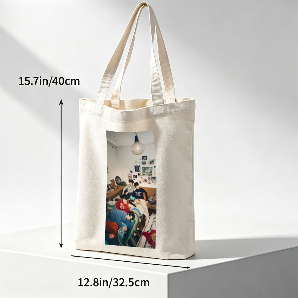 Stray Kids Relaxing in Cozy Living Room with Colorful Canvas tote bags and Wall Art - Canvas tote bags