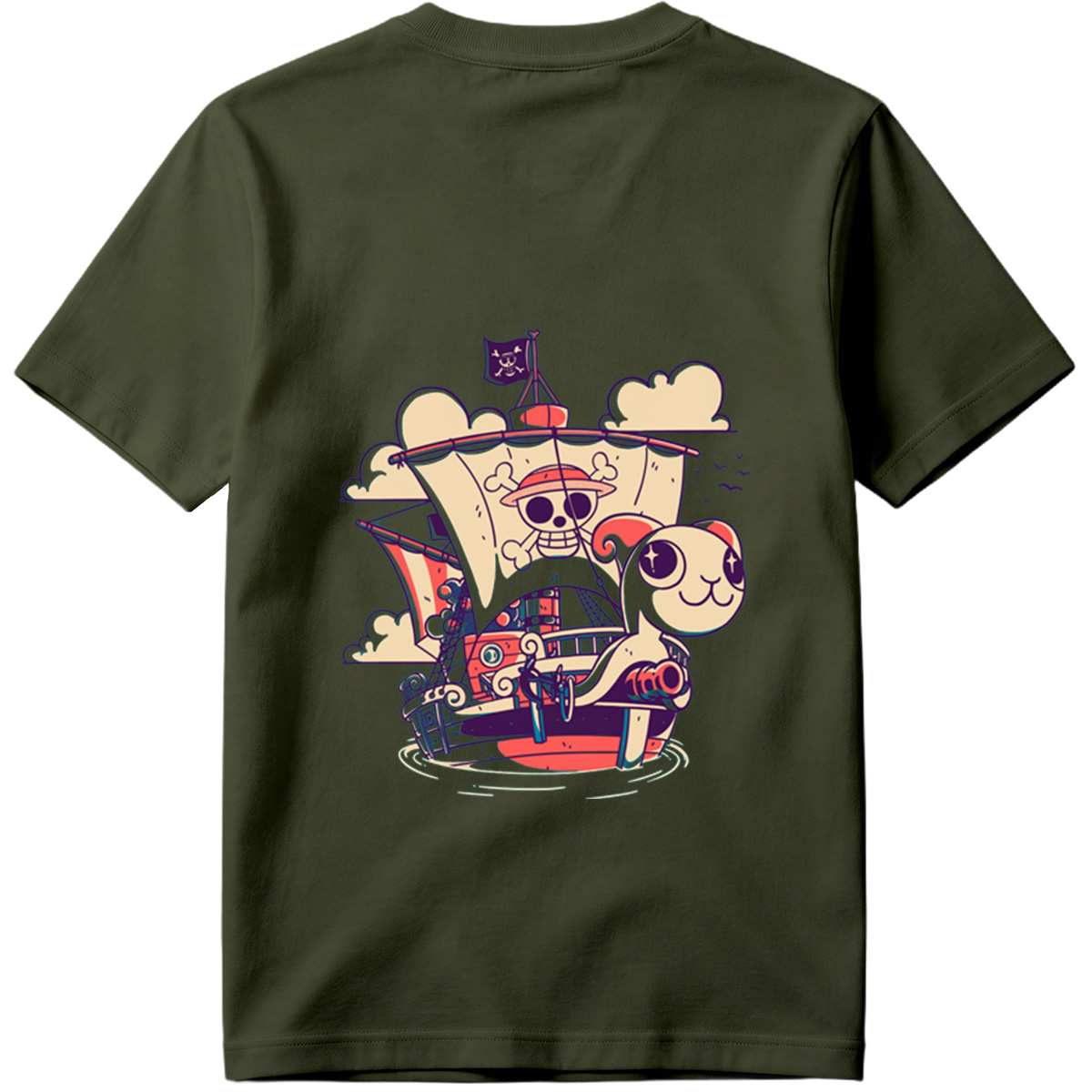 Pirate Ship with Cat and Skull Captain - Tee