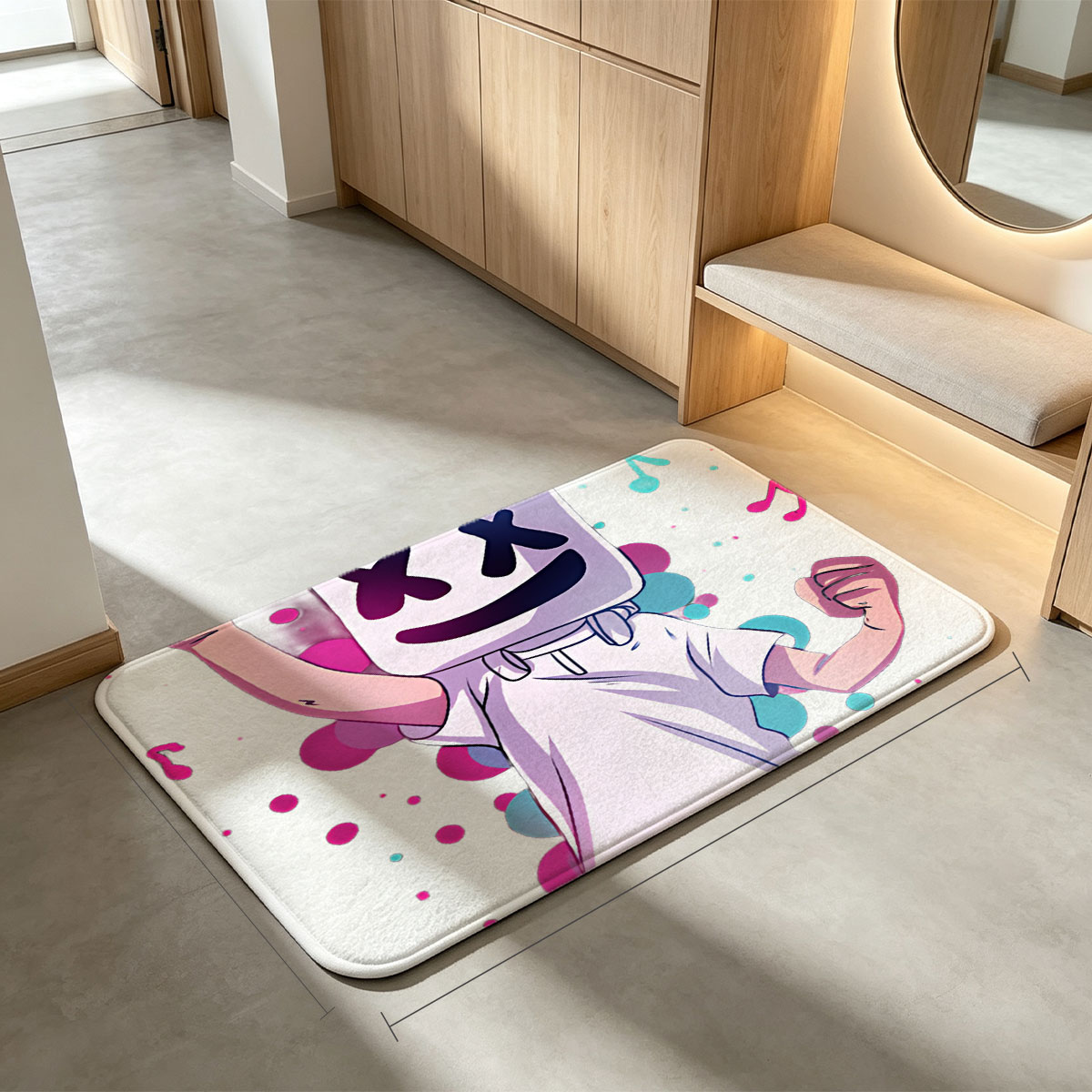 Marshmello Performing with Microphone, Music Notes, and Colorful Background - Flannel floor mat