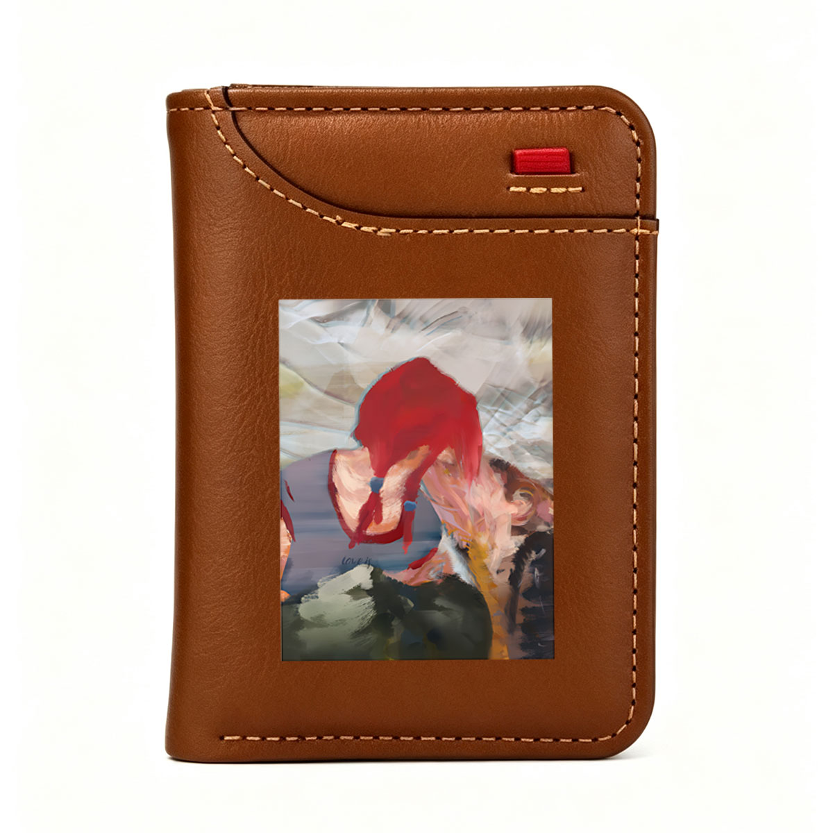 Red-Haired Figure in Abstract Embrace - Vertical Style Wallet