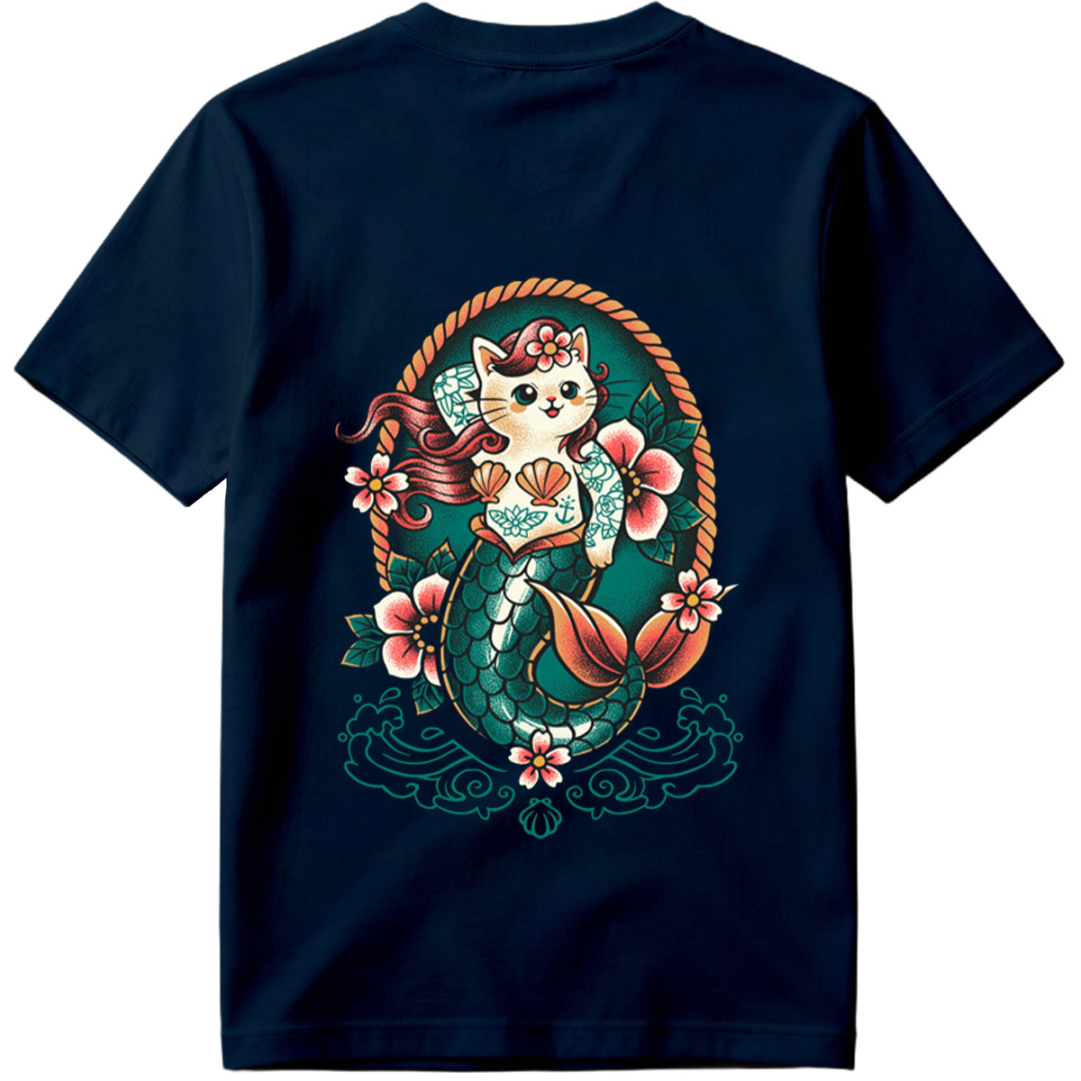 Mermaid Cat with Floral Design - Tee
