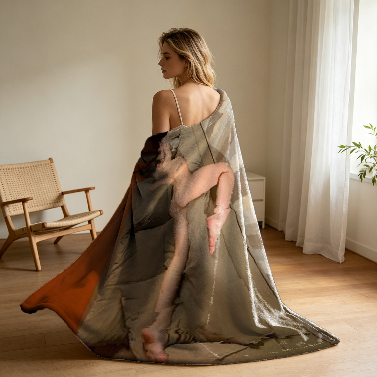 Nude Mila Kunis Sitting on Bed with Red Heels and Laundry Pile - Blanket