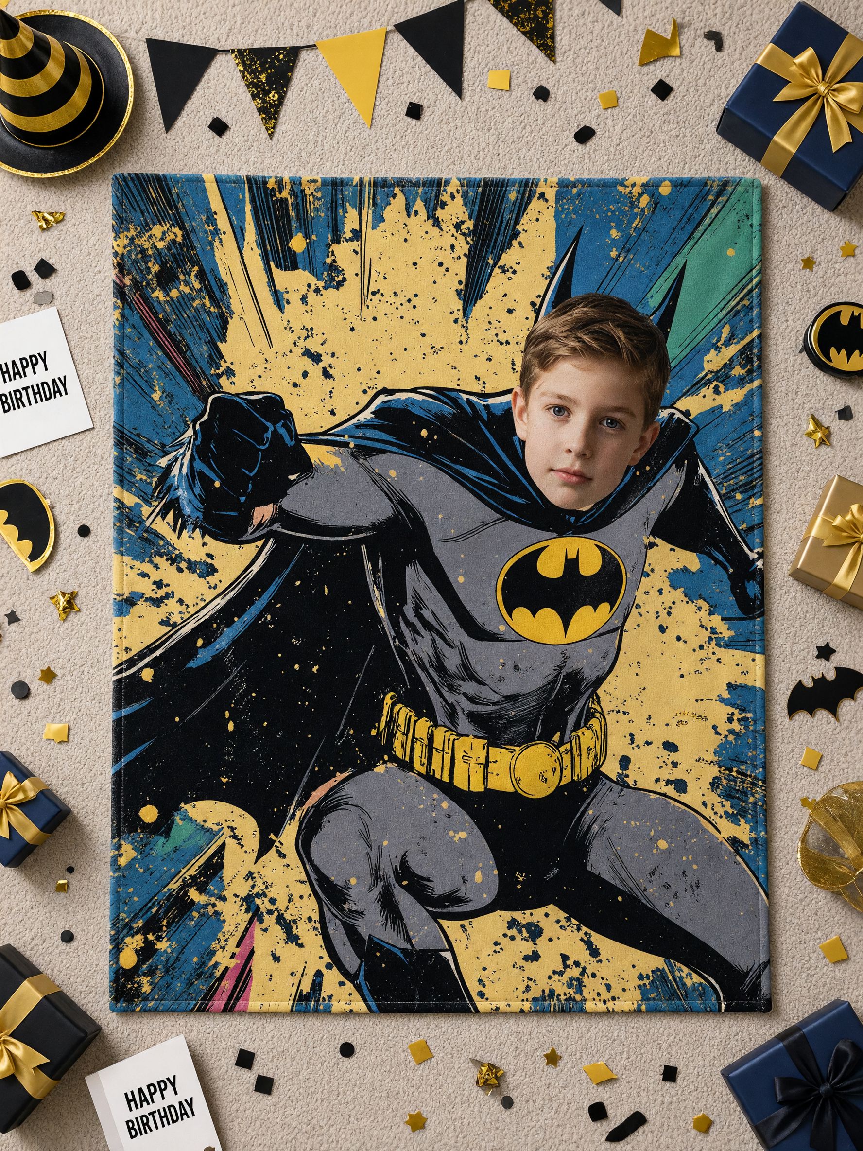 Custom Face Superhero Flannel Blanket, Personalized Comic Hero Photo Plush Throw for Cozy Lounging and Unique Gifts