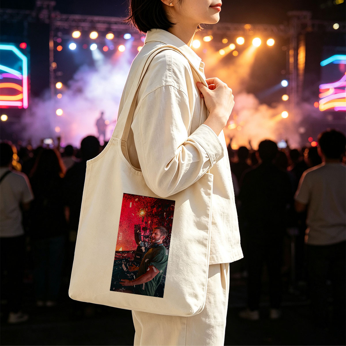 Calvin Harris Live Performance with Confetti and Red Lighting Effects - Canvas shoulder bags/