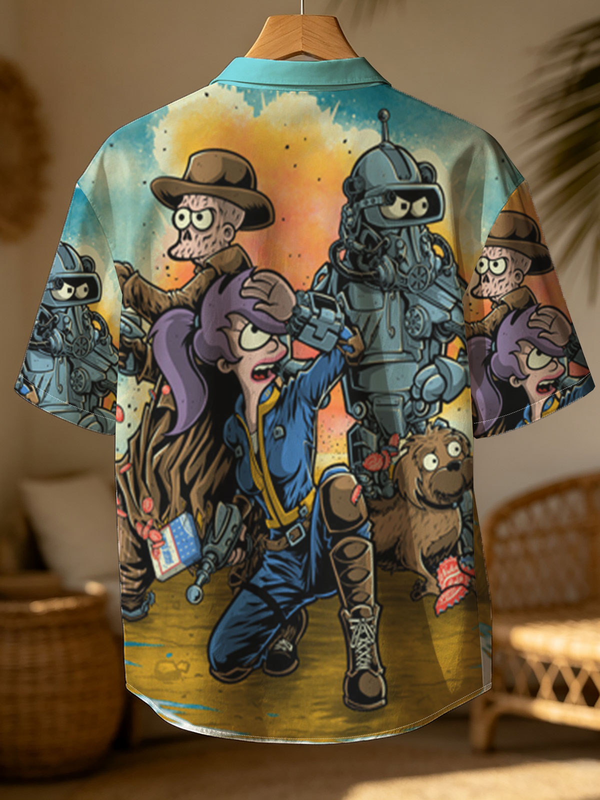 Fallout Characters: Vault Dweller, Robo-Soldier, Dogmeat, and Cowboy in Post-Apocalyptic Scene -  Shirt