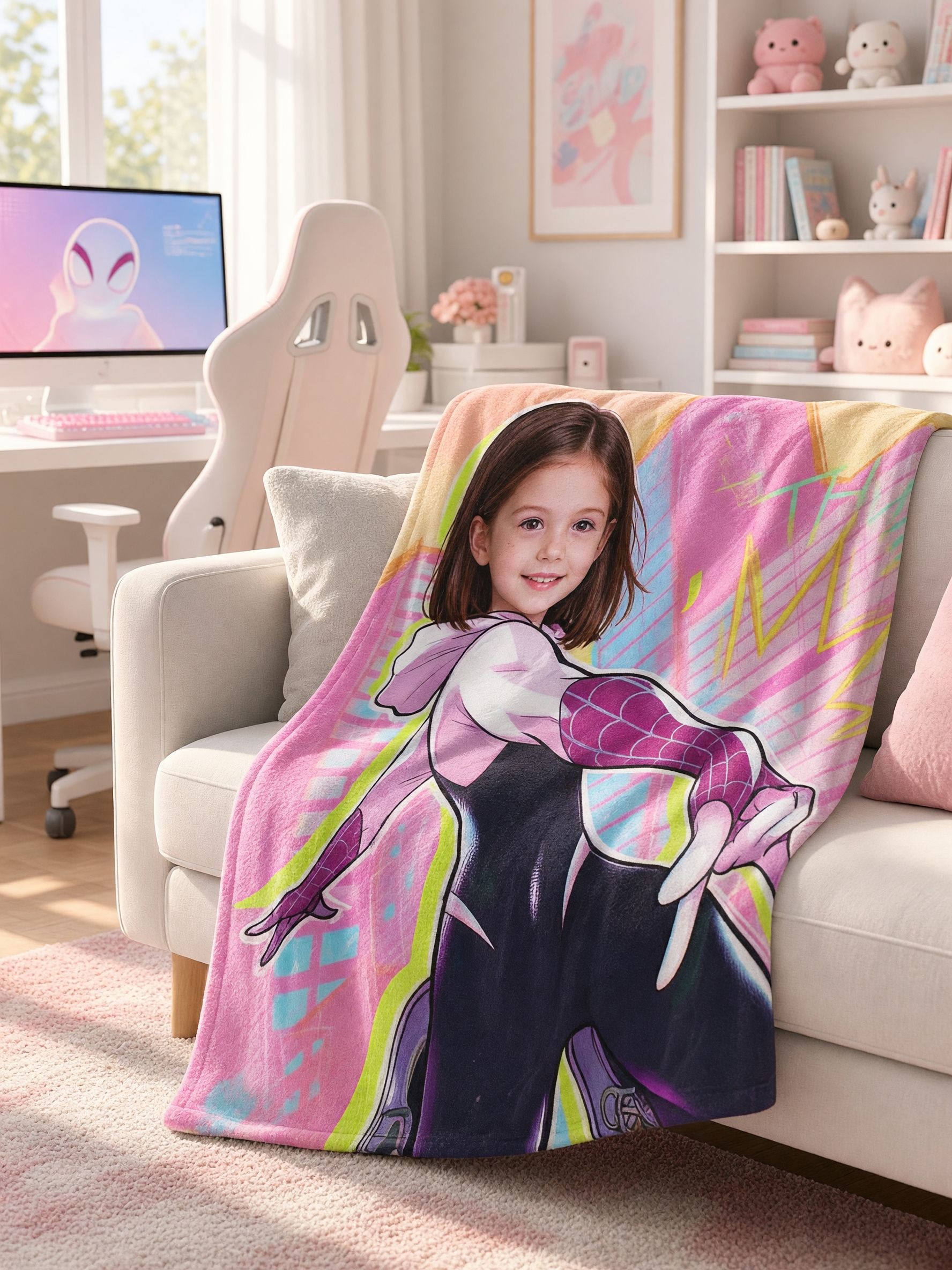 Custom Photo Face Blanket Personalized Superhero Flannel Throw, Ultra Soft Anti-Pilling Cozy Fleece Gift