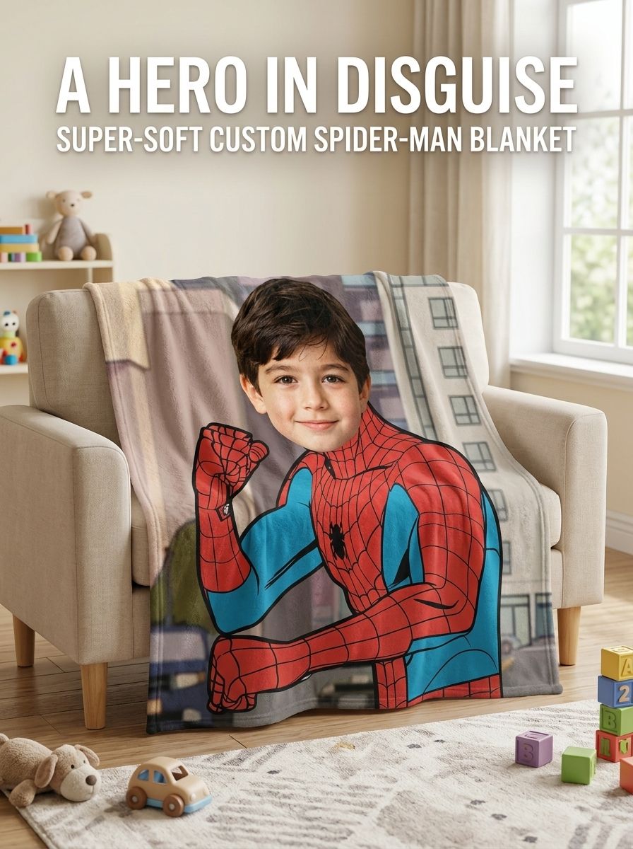 Custom Photo Face Blanket Superhero Flannel Throw Personalized Comic Portrait Fleece Bedding Gift for Kids and Family