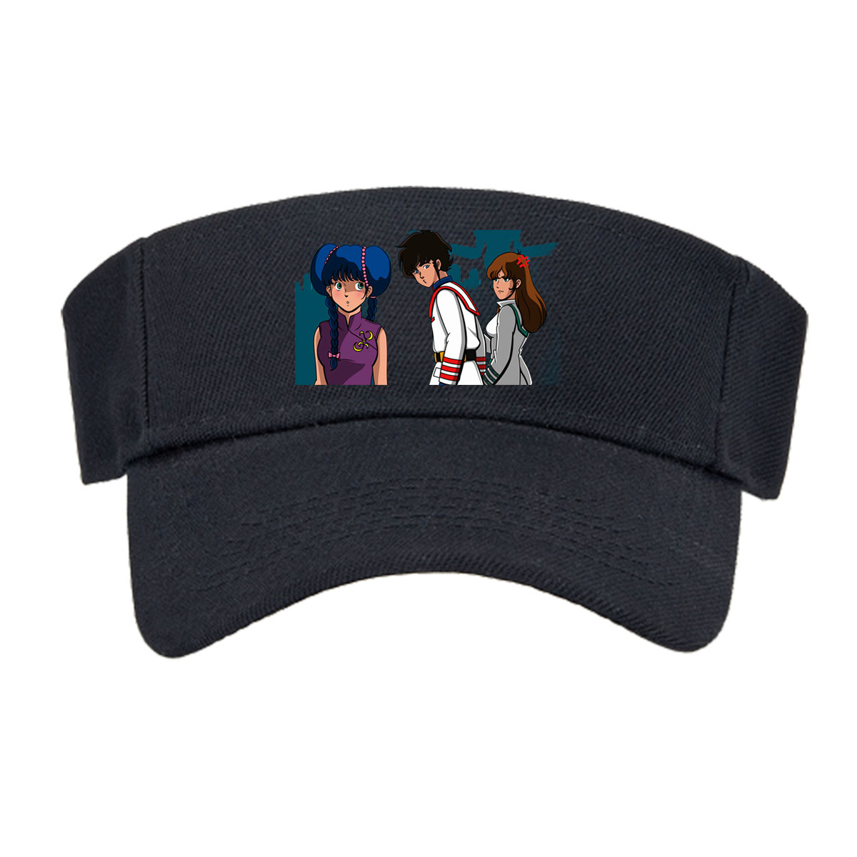 Lum, Ataru, and Mendou from Urusei Yatsura stand together in a dramatic pose against a dark, eerie backdrop. -  Visor cap