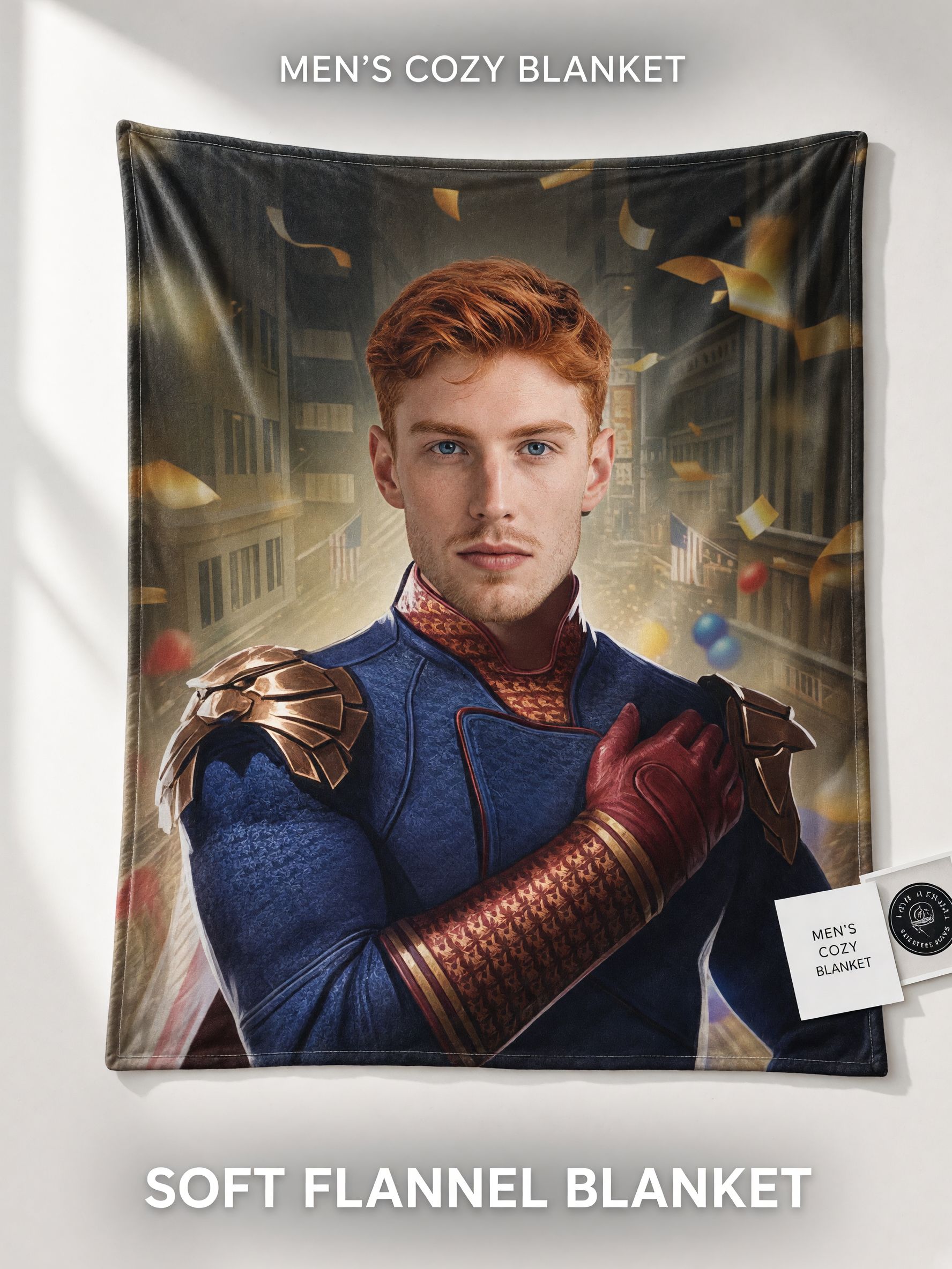 Custom Photo Flannel Fleece Blanket Personalized Face Portrait Superhero Theme Soft Warm Throw Blanket