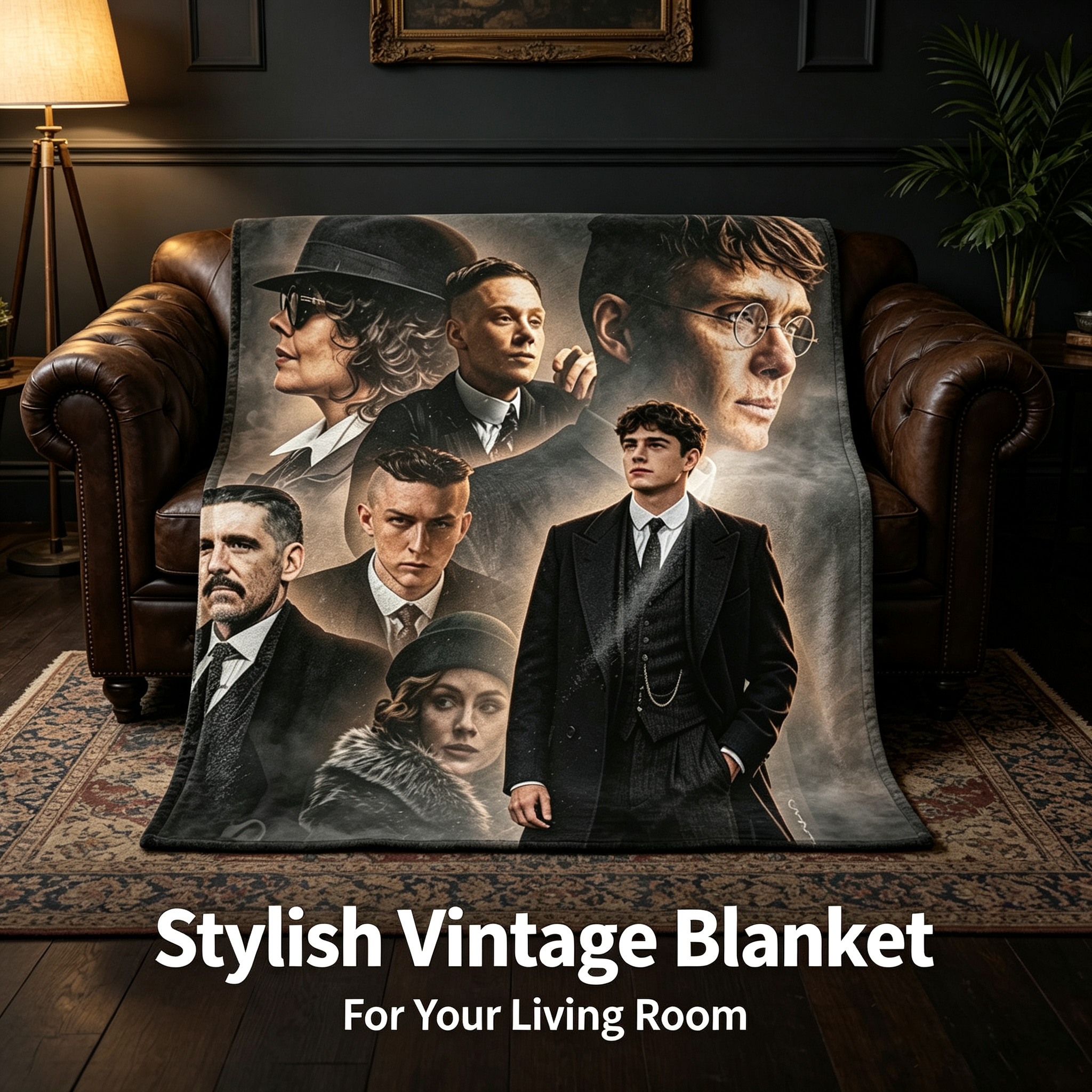 Custom Face Blanket Peaky Blinders Flannel Blanket for Couch, Bed, or Travel – Perfect Gift for Fans of the TV Series