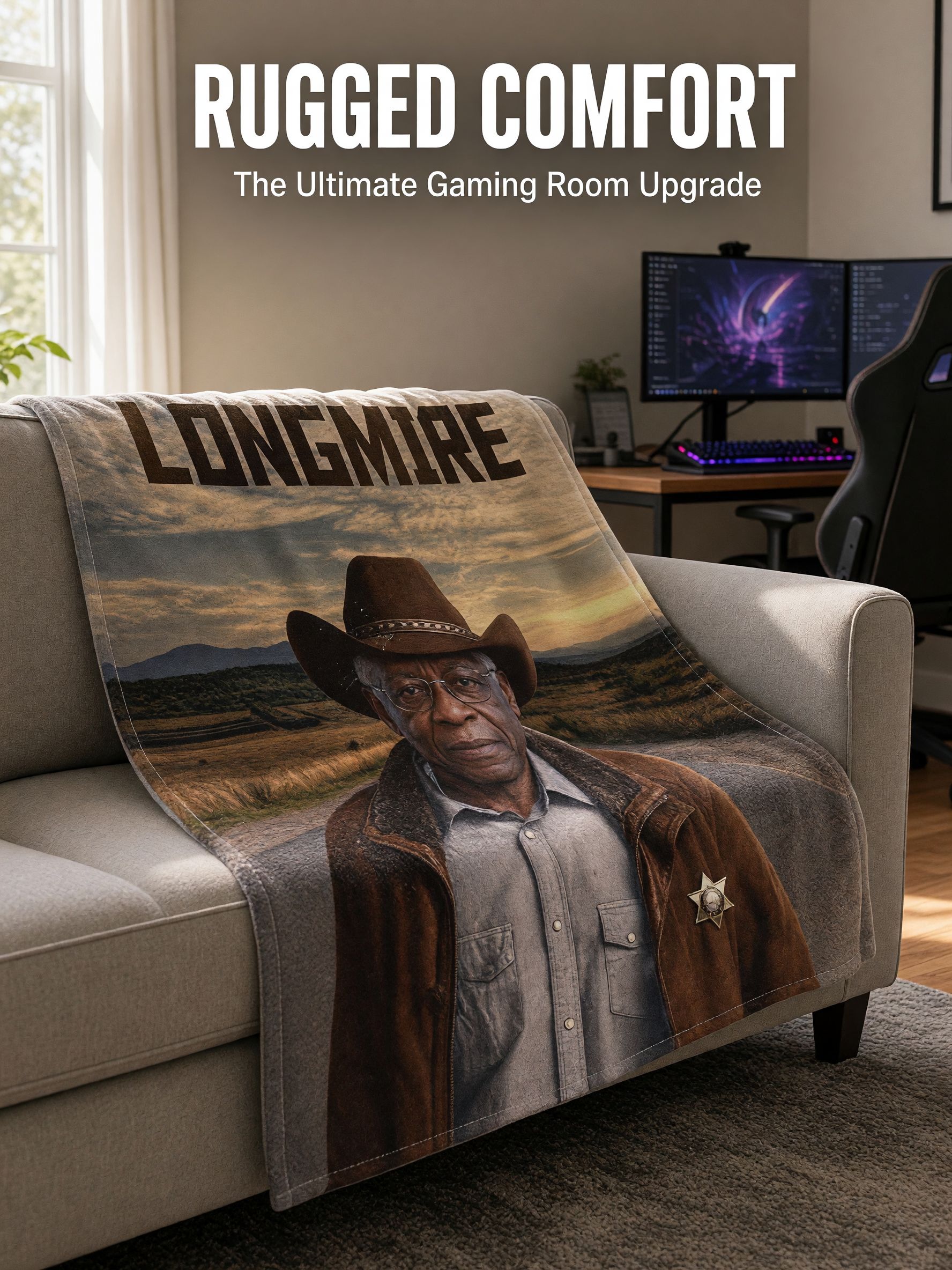Custom Photo Face Blanket Personalized Western Theme Flannel Throw, Cozy Skin-Friendly Keepsake Gift