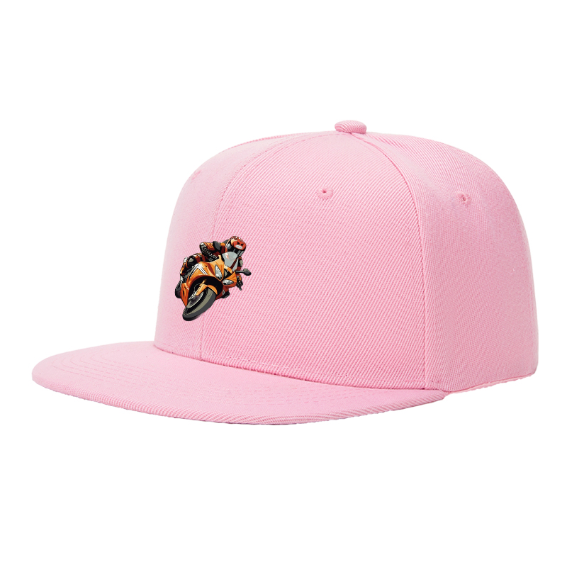 Flat Brim Baseball Cap Orange Motorcycle Rider Graphic Streetwear Underground Skate Style for Bike Track Urban Riders and Moto Enthusiasts