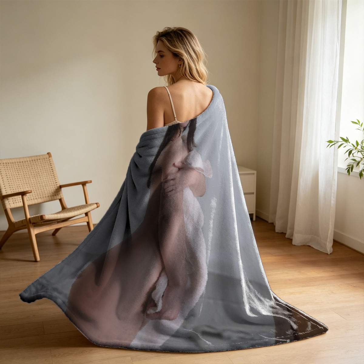 Nude Japanese Model Posing Seductively (2 Panels) - Blanket