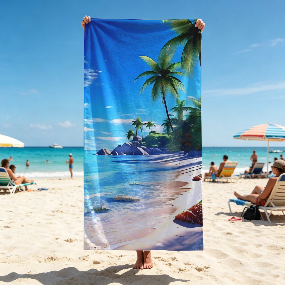 Tropical Beach with Palm Trees and Crystal Clear Water - Beach towels