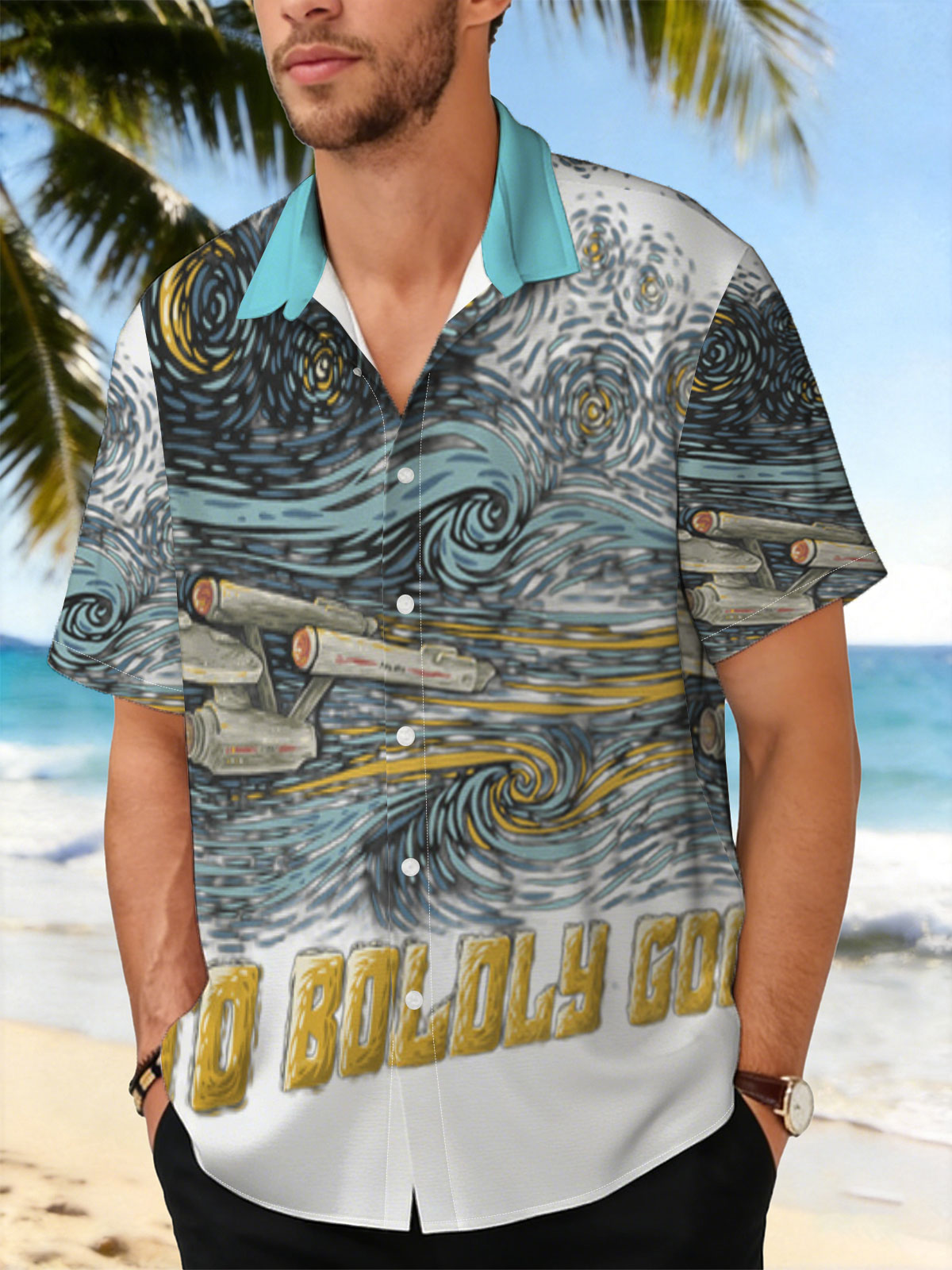 Star Trek USS Enterprise in Van Gogh Style: To Boldly Cogh -  Shirt
