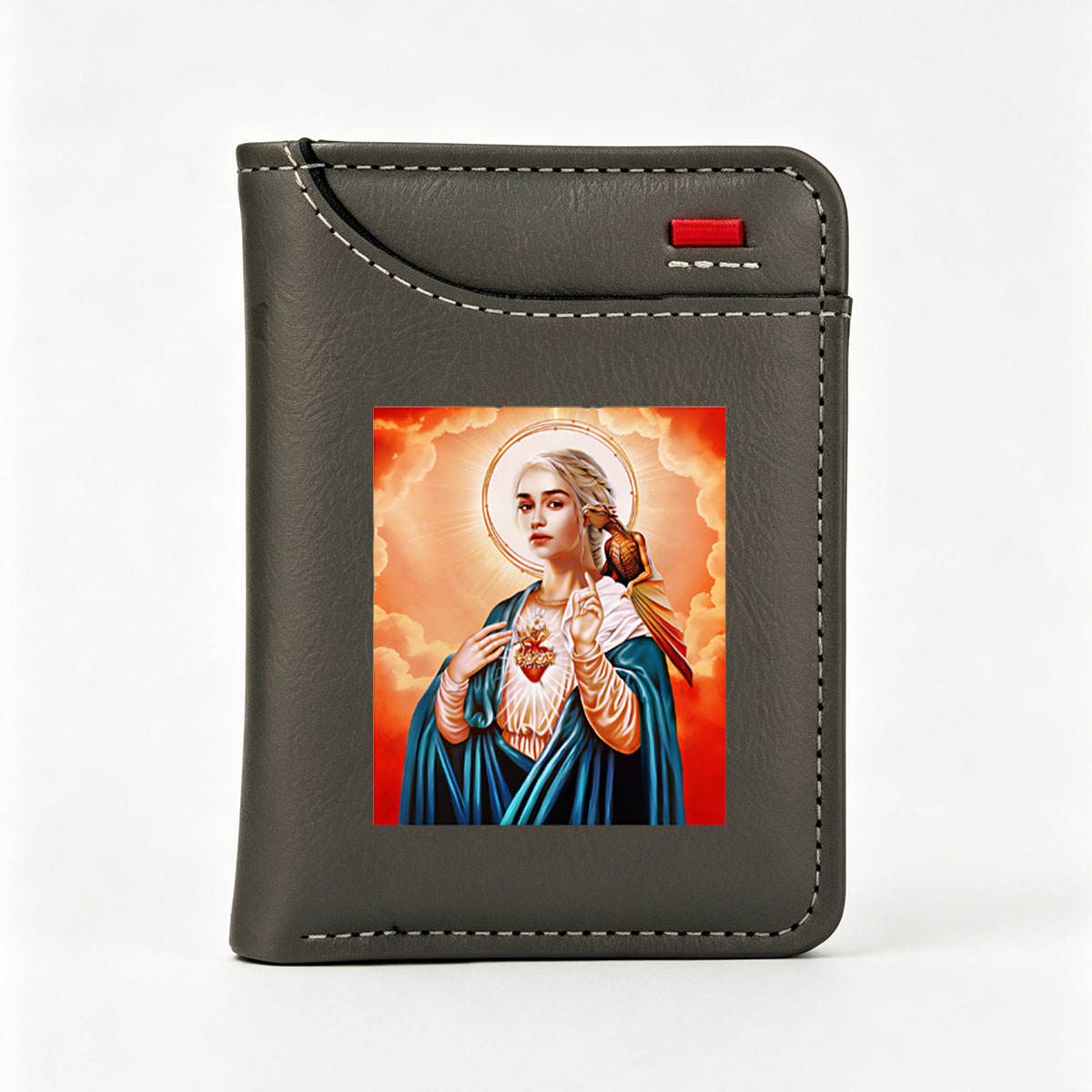 Daenerys Targaryen as the Sacred Heart Madonna with Dragon and Halo - Vertical Style Wallet