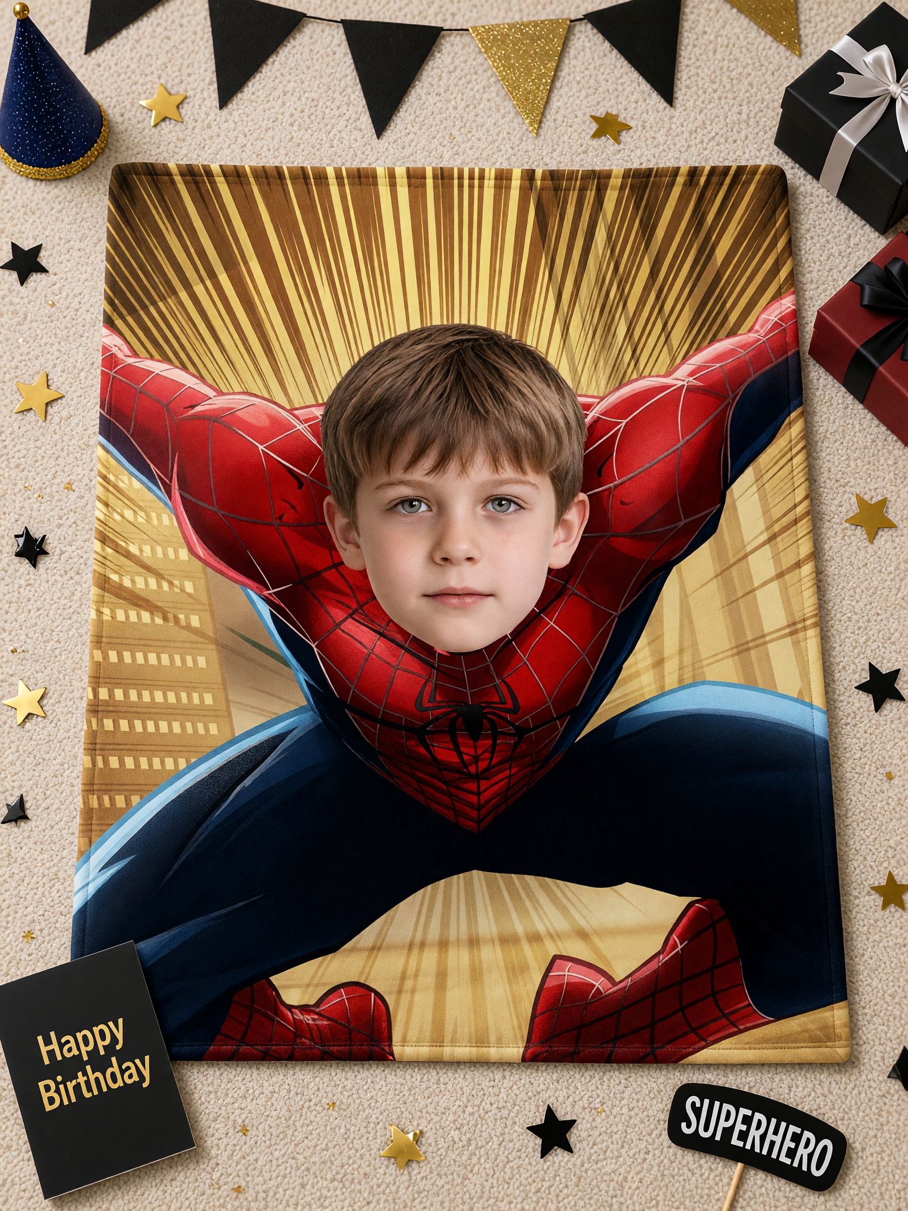 Custom Photo Face Blanket Personalized Superhero Comic Throw Flannel Fleece Bed Couch Cozy Personalized Gift for Kids