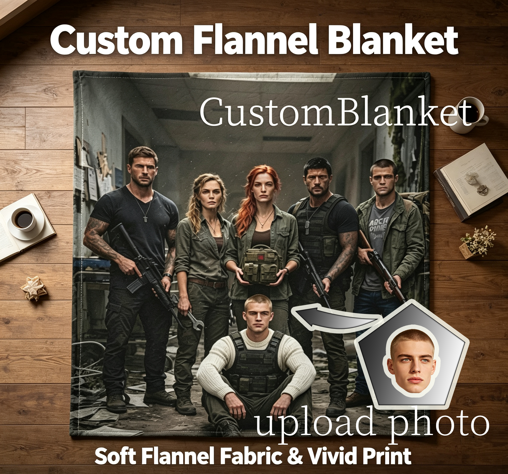 Custom Face Blanket - Post-Apocalyptic Survival Team Portrait Flannel Blanket - Perfect for Couch, Bed, or Camping - Ideal Gift for Fans of Dystopian Series and Action Movies
