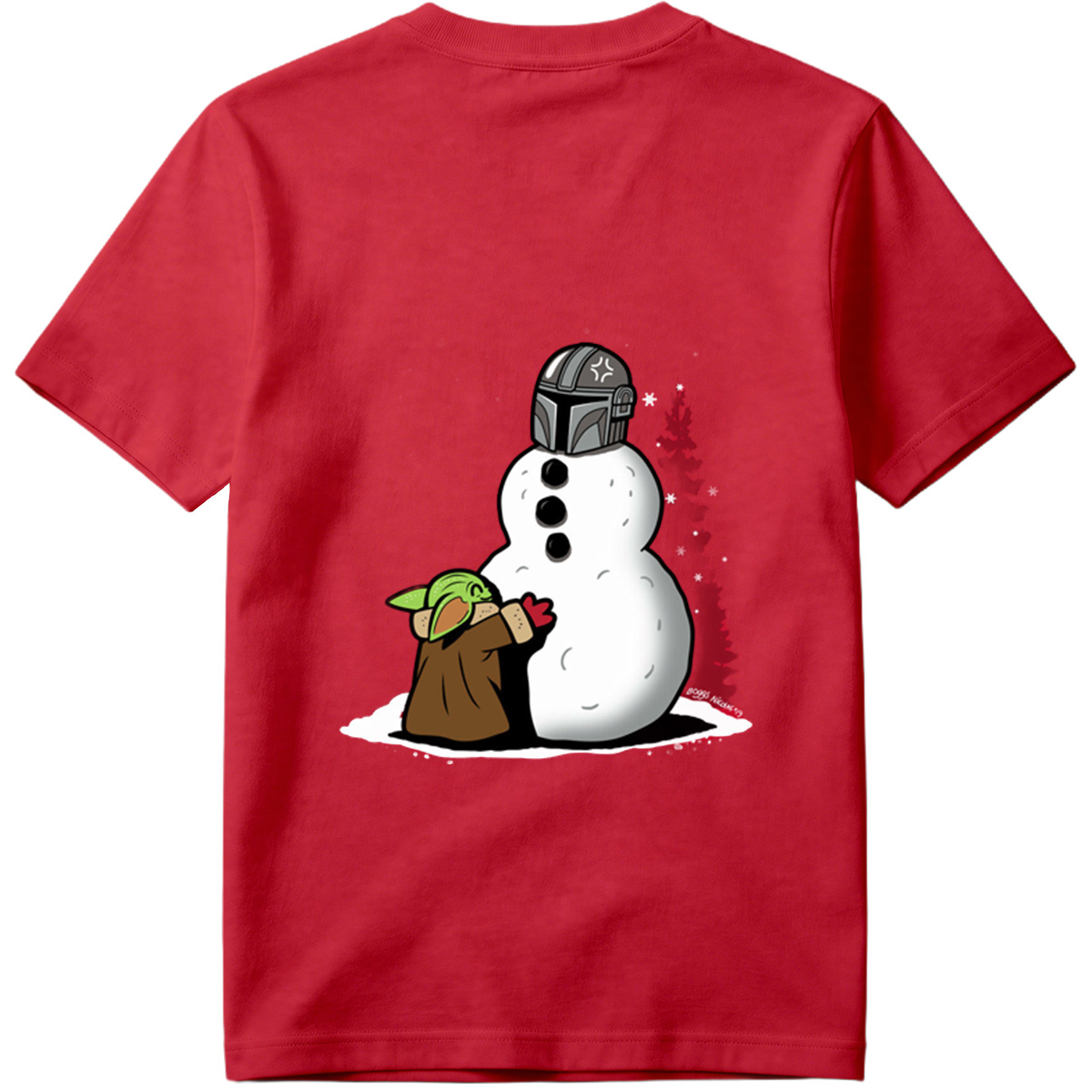 Baby Yoda Builds Snowman with Mandalorian Helmet - Tee