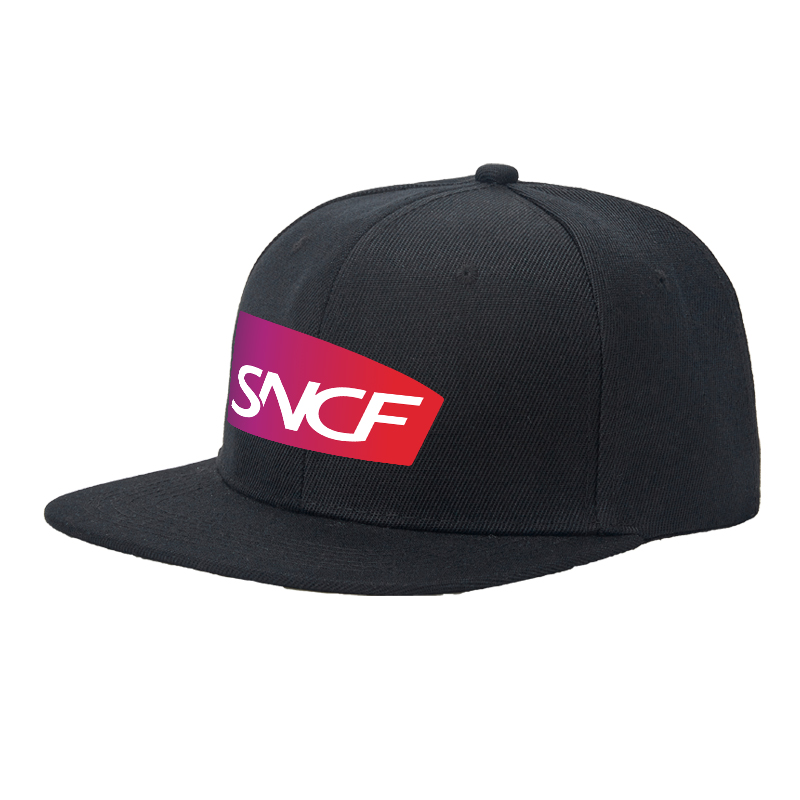 Flat Brim Baseball Cap SNCF Logo Print Streetwear Underground Skate Style for Basketball Court Skate Park Urban Riders and Hip Hop Artists