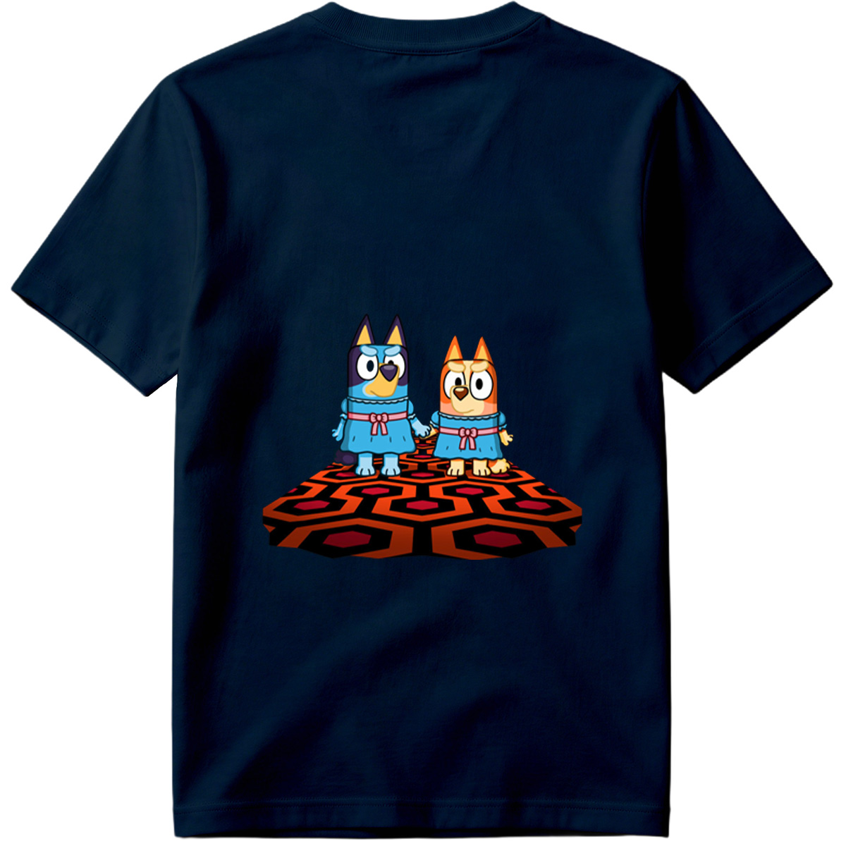 Bluey and Bingo in Matching Dresses on a Patterned Rug - Tee