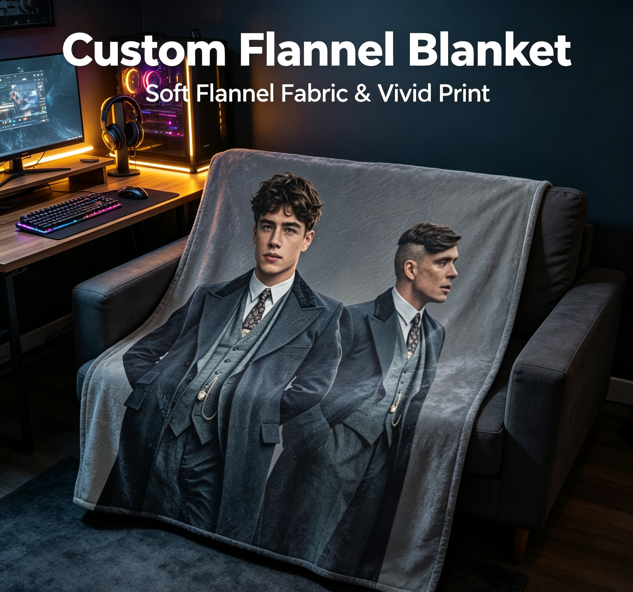 Custom Face Blanket Peaky Blinders Flannel Blanket for Home Decor and Cozy Nights Perfect Gift for Fans and Collectors