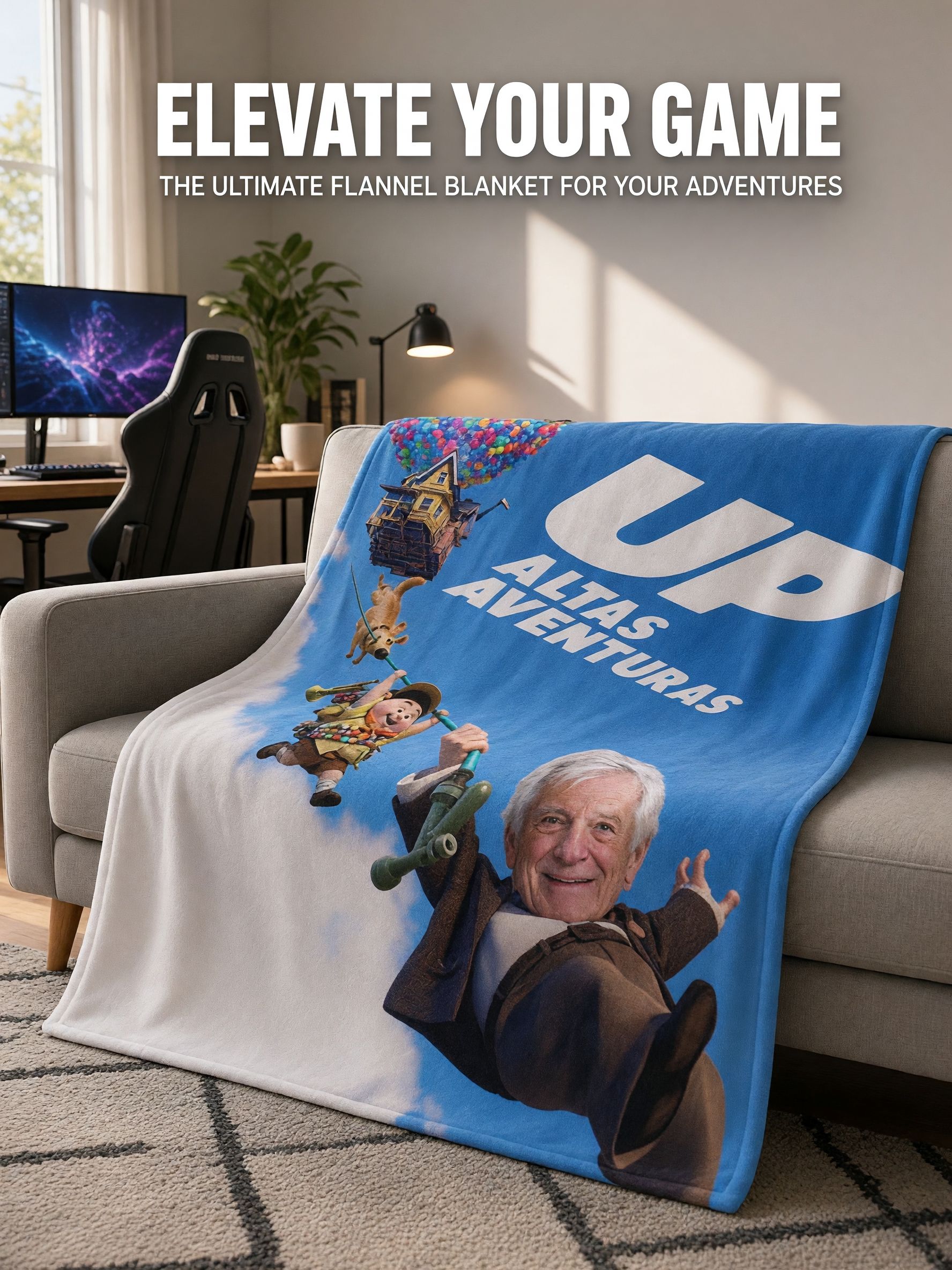 Custom Face Photo Blanket Personalized Flying Adventure Flannel Fleece Throw, Ideal Cozy Gift for Bed and Couch