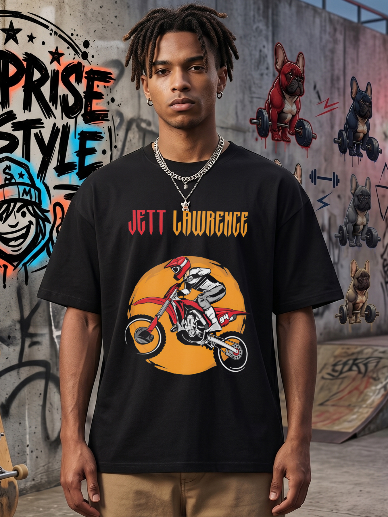 Men's Printed T-Shirt Moto Cross Rider Graphic Design Casual Round Neck Lightweight Breathable Summer Short Sleeve Tee for Outdoor Sports Enthusiasts and Adventure Lovers