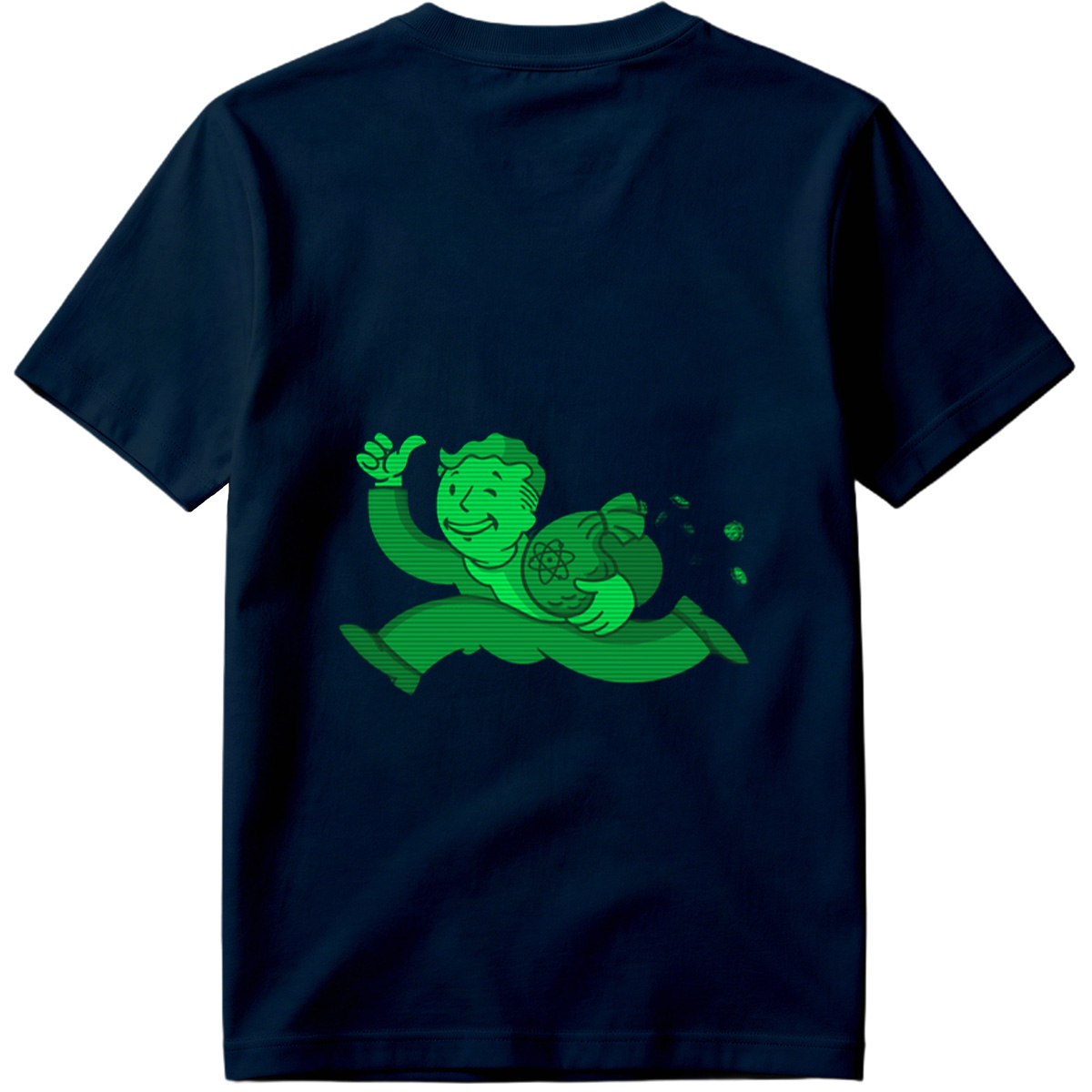 Vault Boy from Fallout Running with a Bag of Atoms - Tee