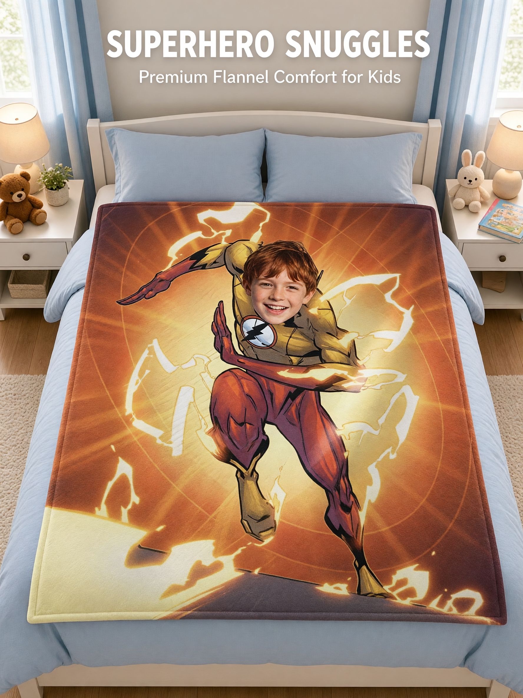 Custom Photo Superhero Flannel Blanket, Personalized Face Cozy Plush Throw Blanket for Kids Adults, Unique Gift Idea