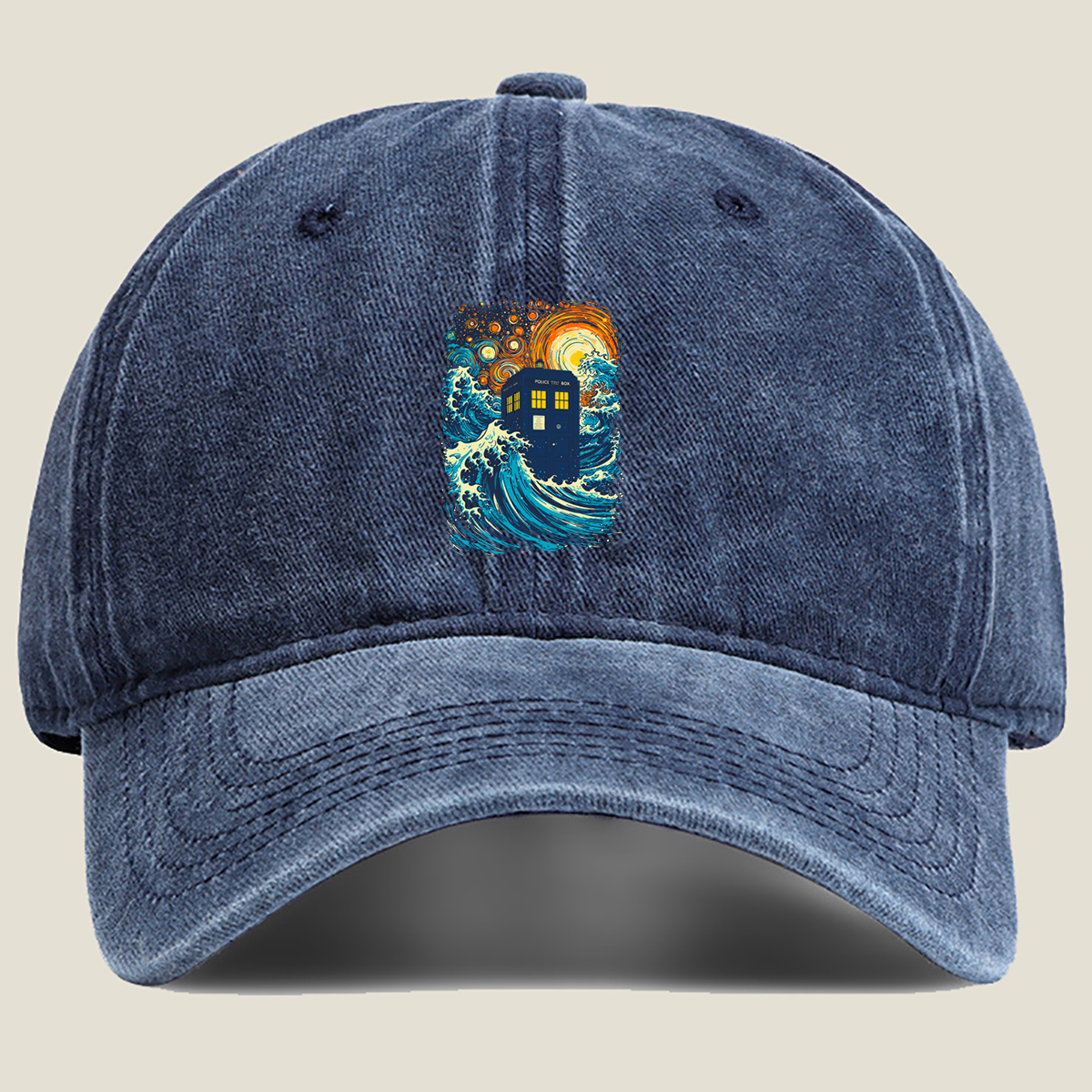 TARDIS in Stormy Seas - Washed Denim - Baseball Cap