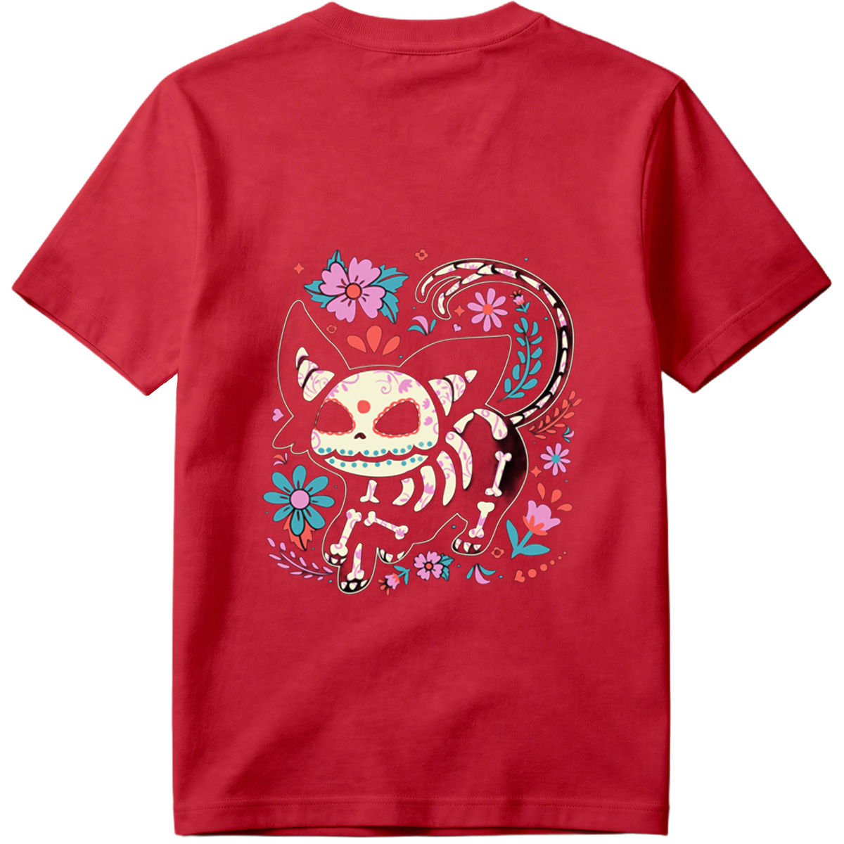 Day of the Dead Cat: Sugar Skull Feline with Floral Design - Tee