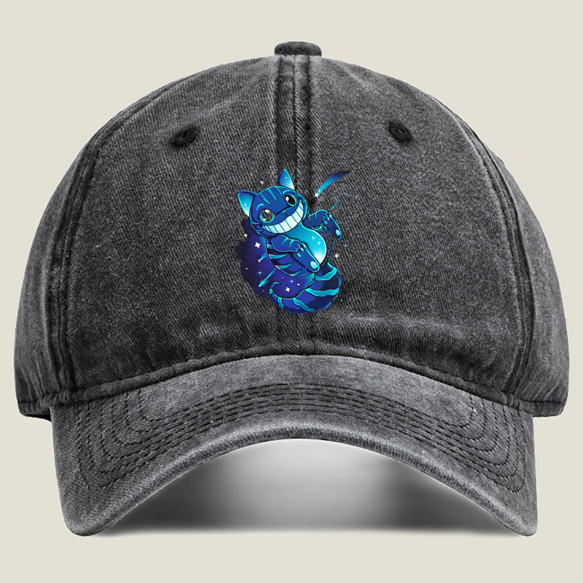 Cheshire Cat in Space - Washed Denim - Baseball Cap