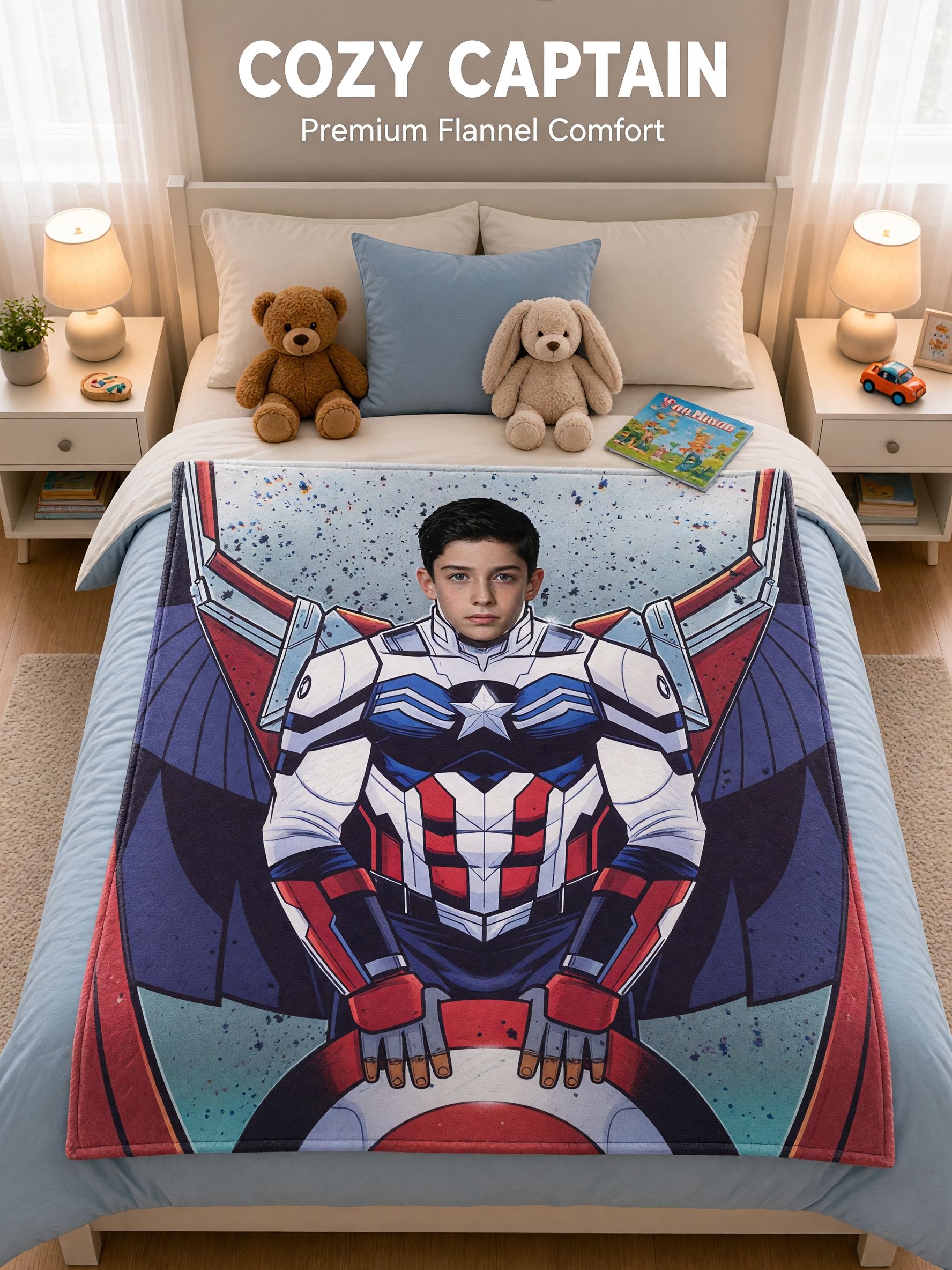 Personalized Custom Photo Superhero Flannel Blanket Ultra Soft Fleece Face Throw for Kids Adults Ideal Keepsake Gift