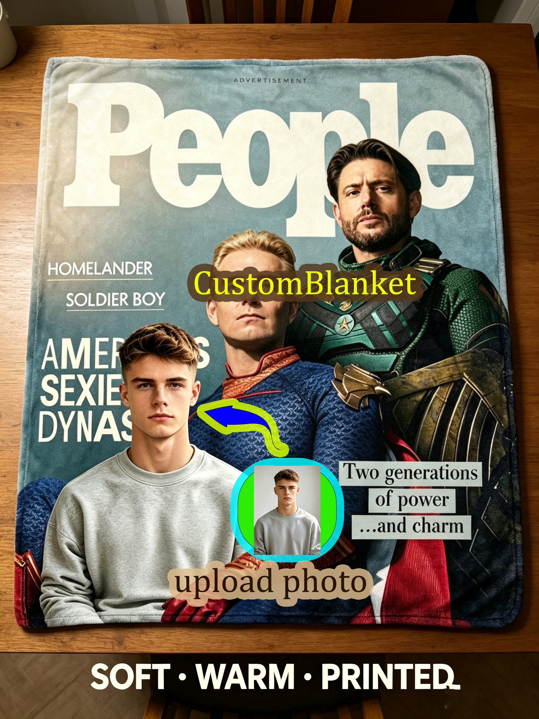 Custom Face Blanket The Boys Homelander Soldier Boy Flannel Blanket Perfect for Fans of Superhero Series Cozy Living Room or Bedroom Gift Idea for Birthday or Holiday Giveaway