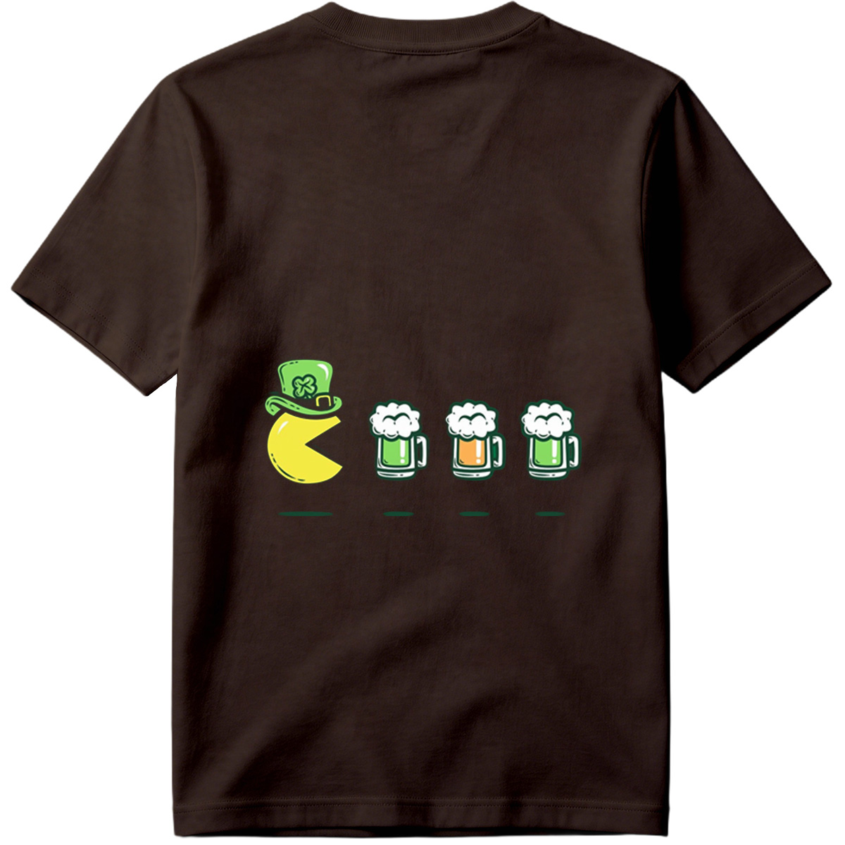 Pac-Man Wears a Leprechaun Hat and Approaches Beer Mugs - Tee