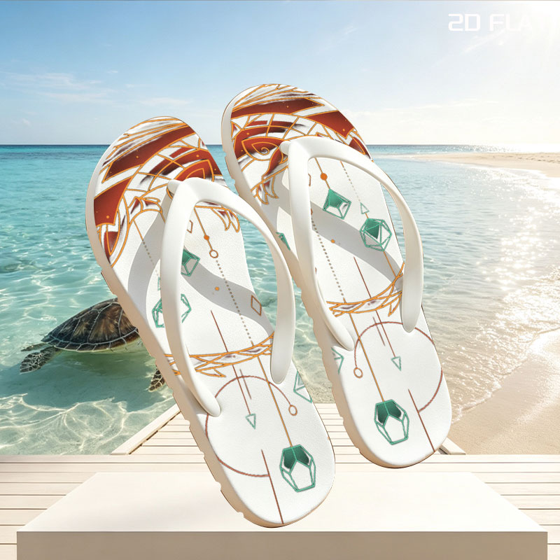 Dragon and Geometric Orbs: Mystical Design -  flip-flops