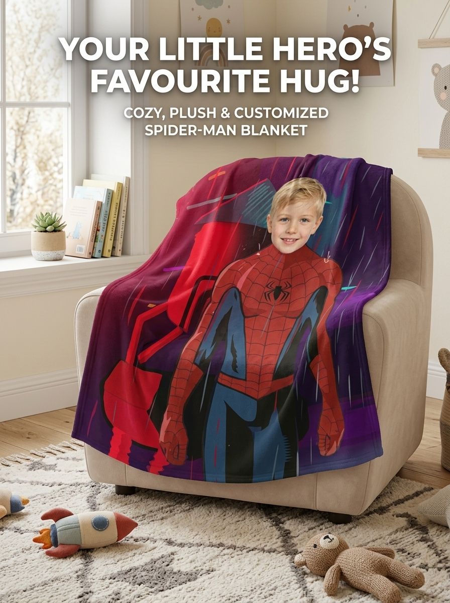 Custom Photo Face Superhero Flannel Fleece Blanket, Ultra Soft Personalized Bed Couch Throw Keepsake Gift for Kids Boys