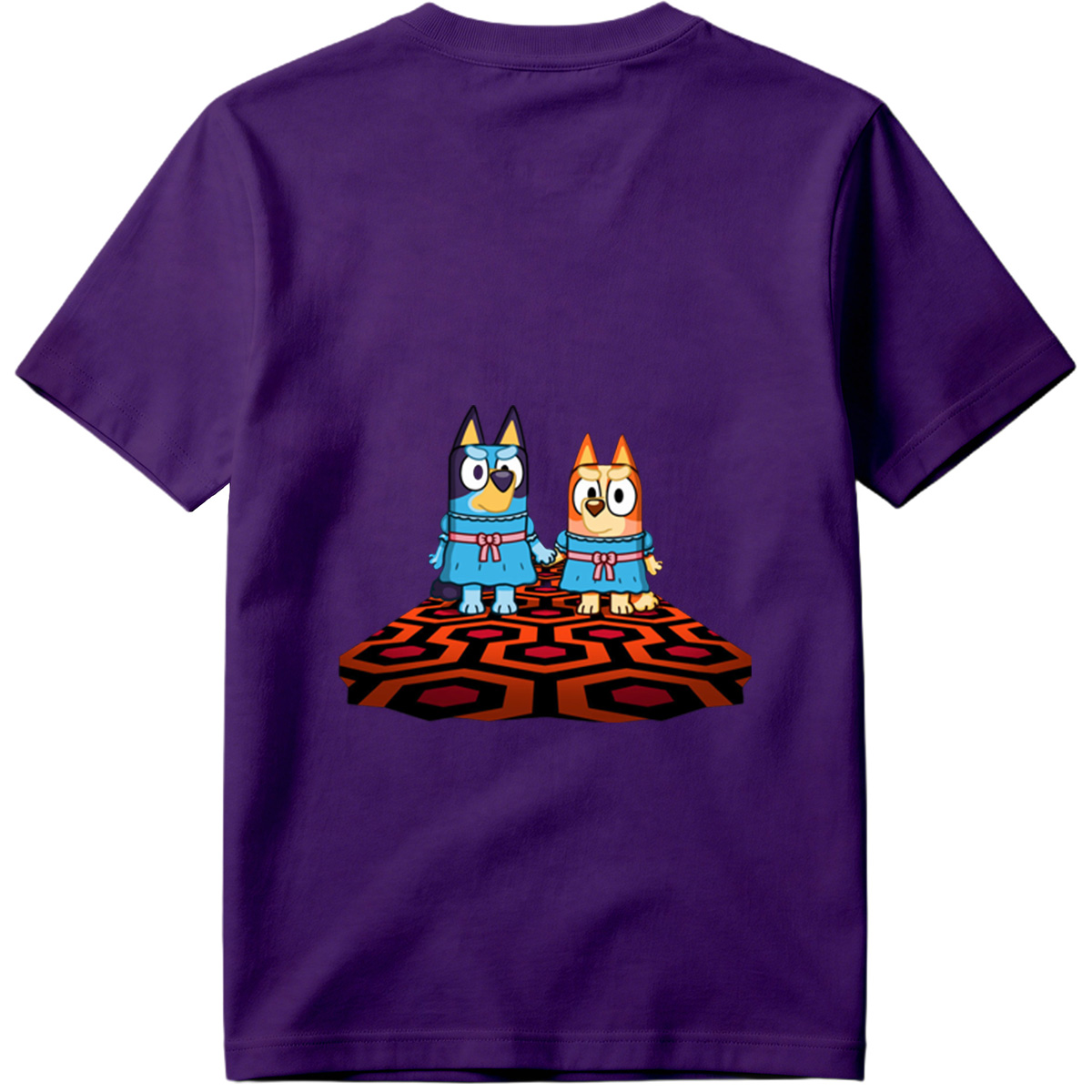 Bluey and Bingo in Matching Dresses on a Patterned Rug - Tee