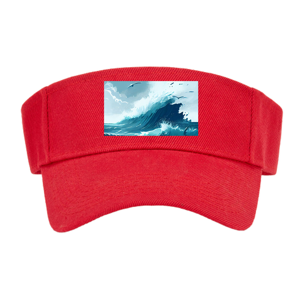 Mighty waves crash against rocks as seagulls soar above the stormy sea. -  Visor cap