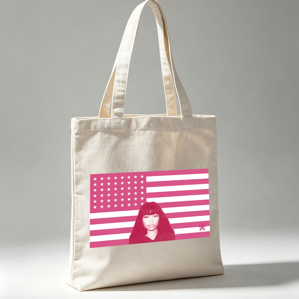 Nicki Minaj in Front of Pink American Flag Background - Canvas tote bags